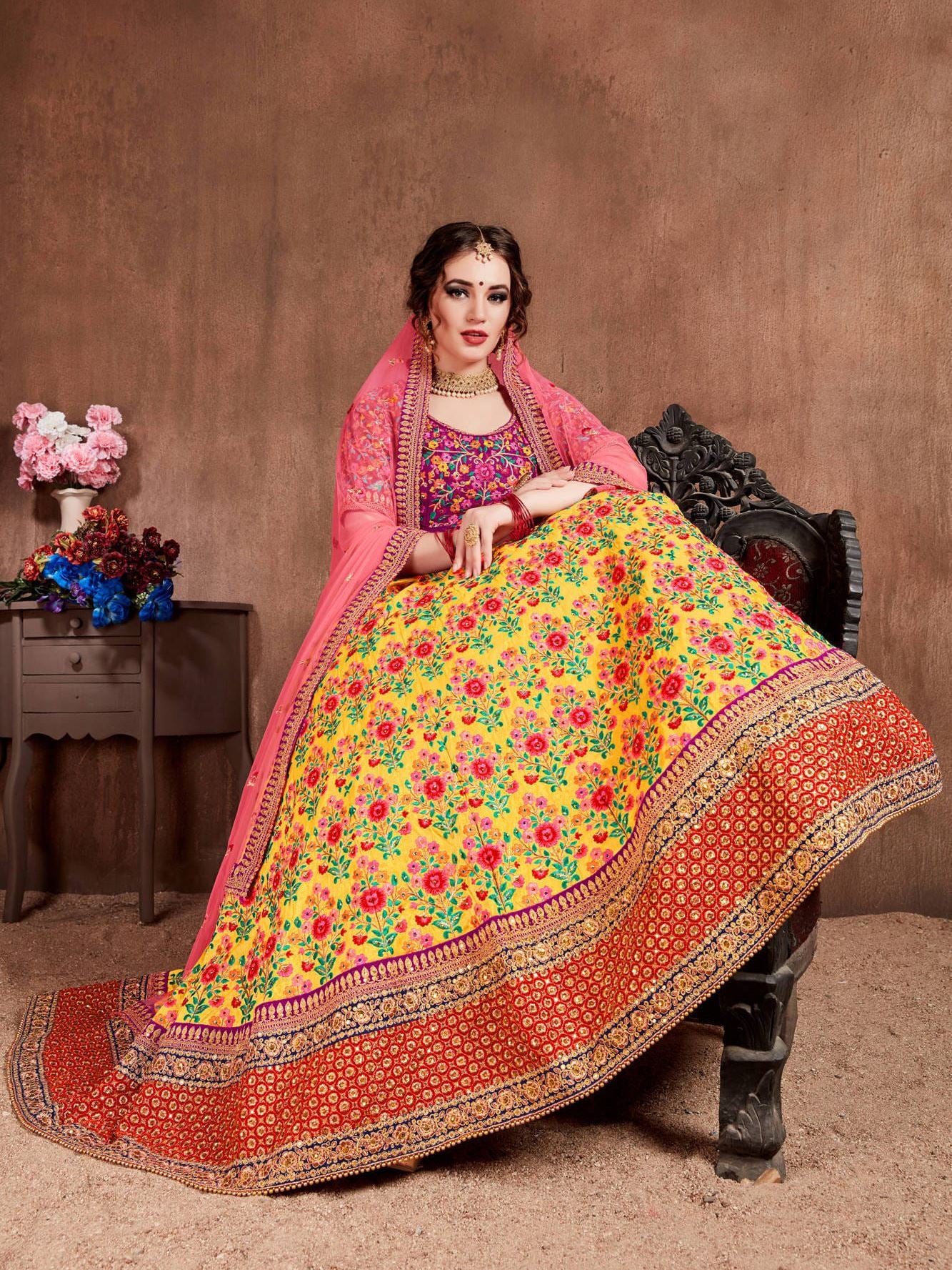 Yellow Lehenga Choli With Thread, Dori, Zari, Sequins Embroidery With Stone Work
