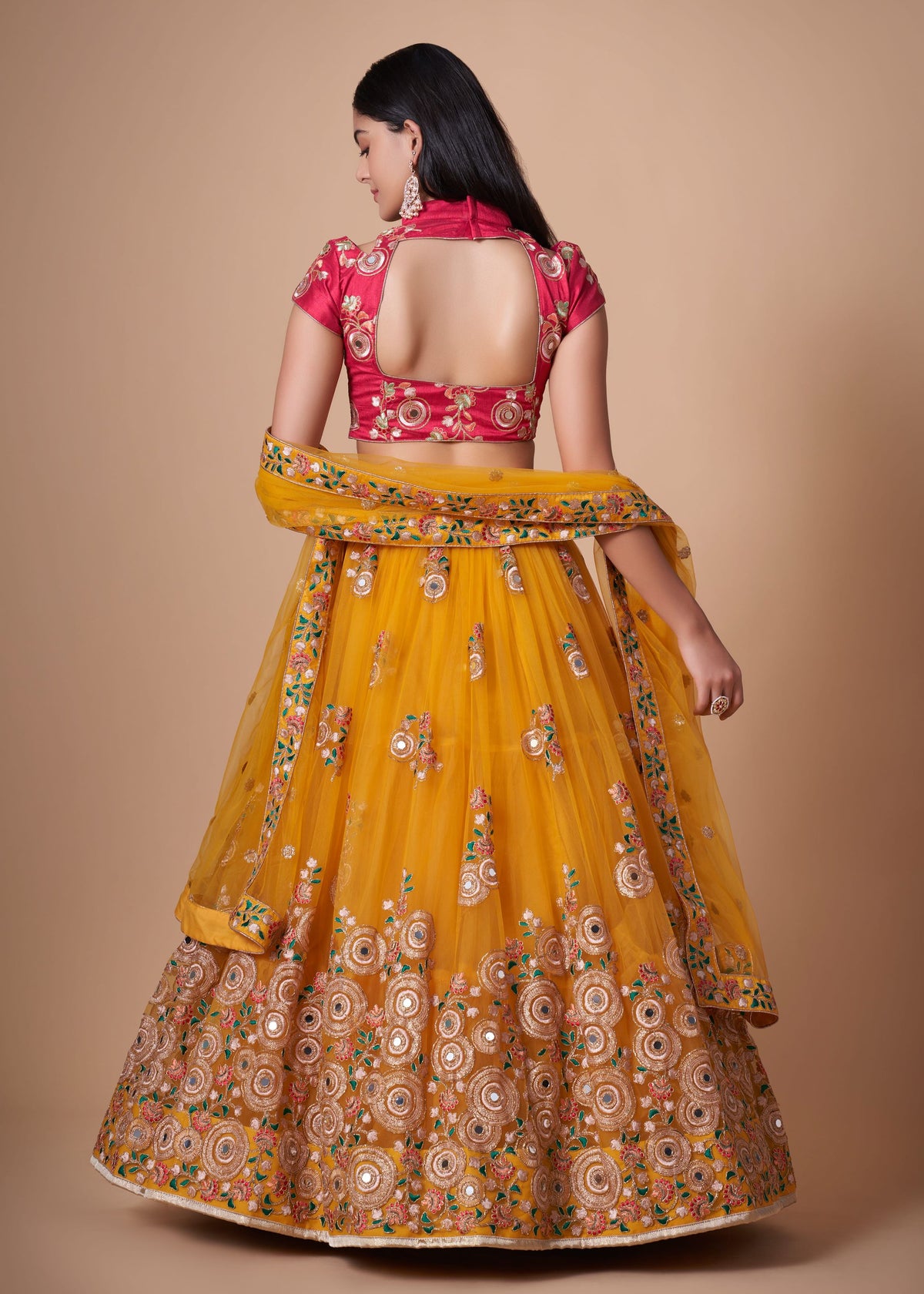 Yellow Lehenga Choli With Thread, Zari, Dori And Sequins Embroidery With Mirror Work