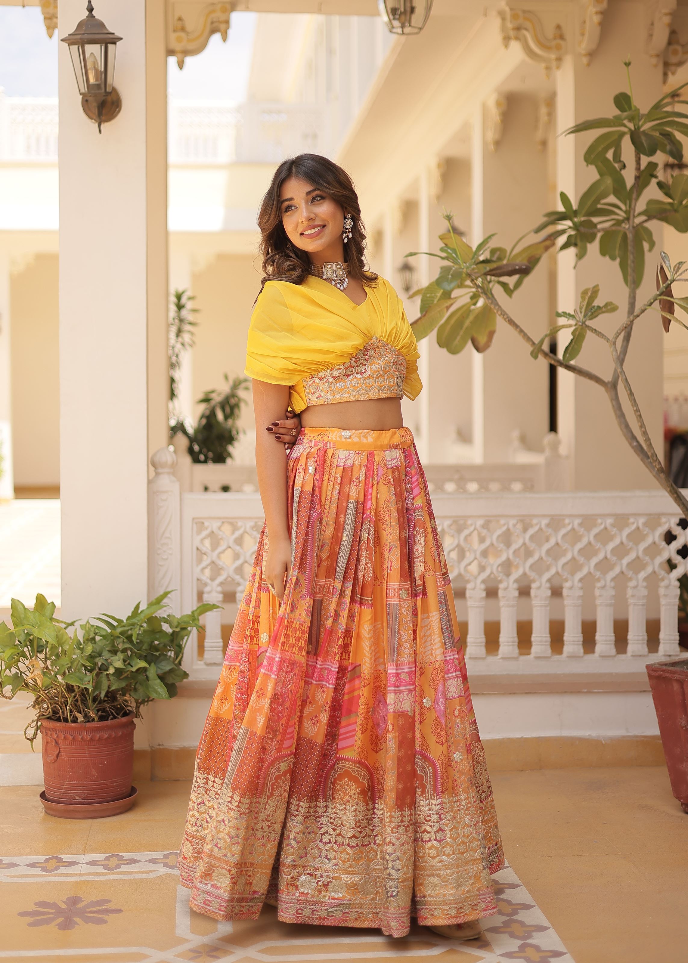 Yellow Lehenga Choli With Thread and Embroidery Work