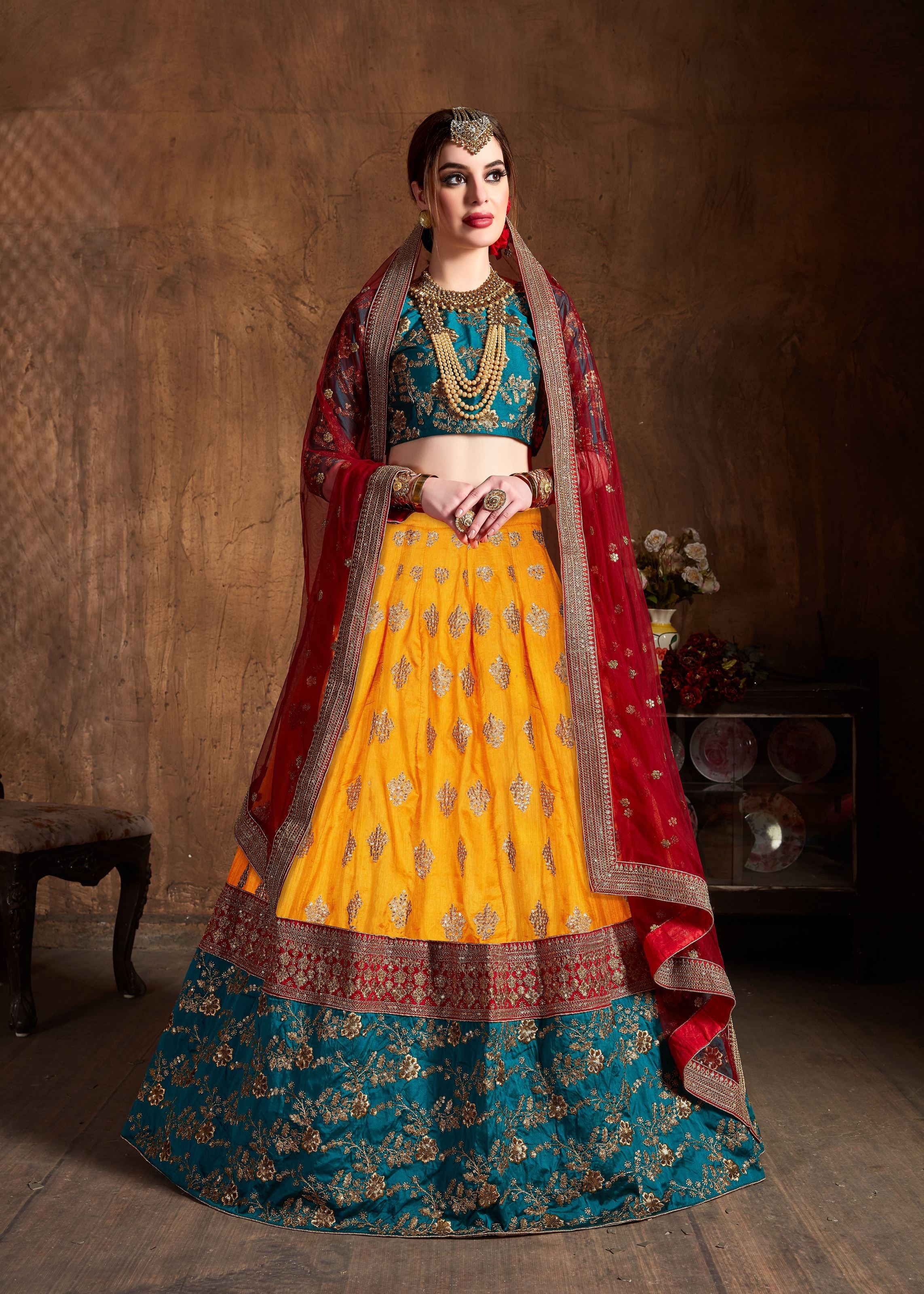 Yellow Lehenga Choli With Zari, Sequins And Dori Embroidery