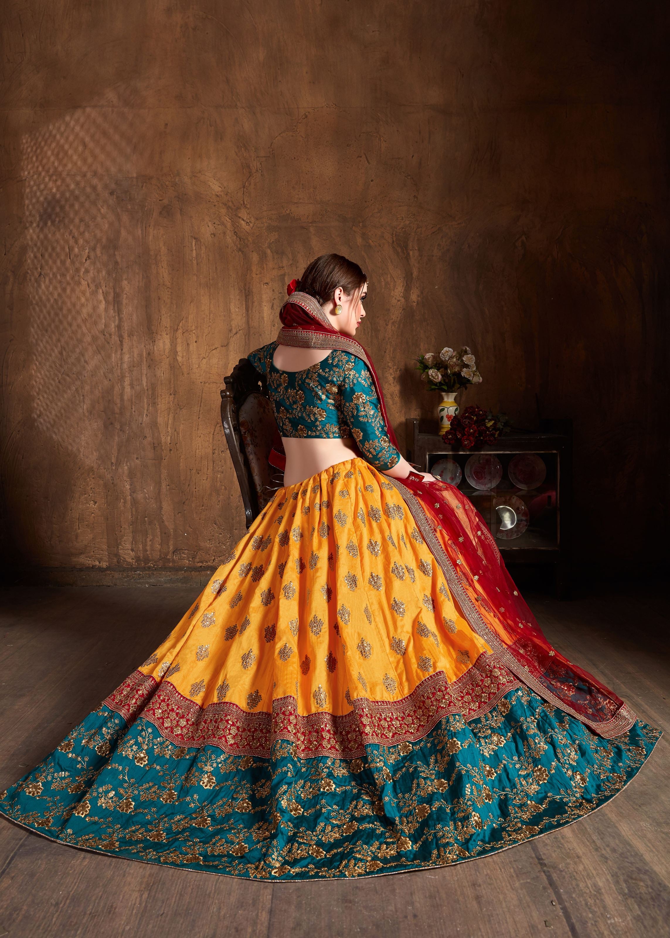 Yellow Lehenga Choli With Zari, Sequins And Dori Embroidery