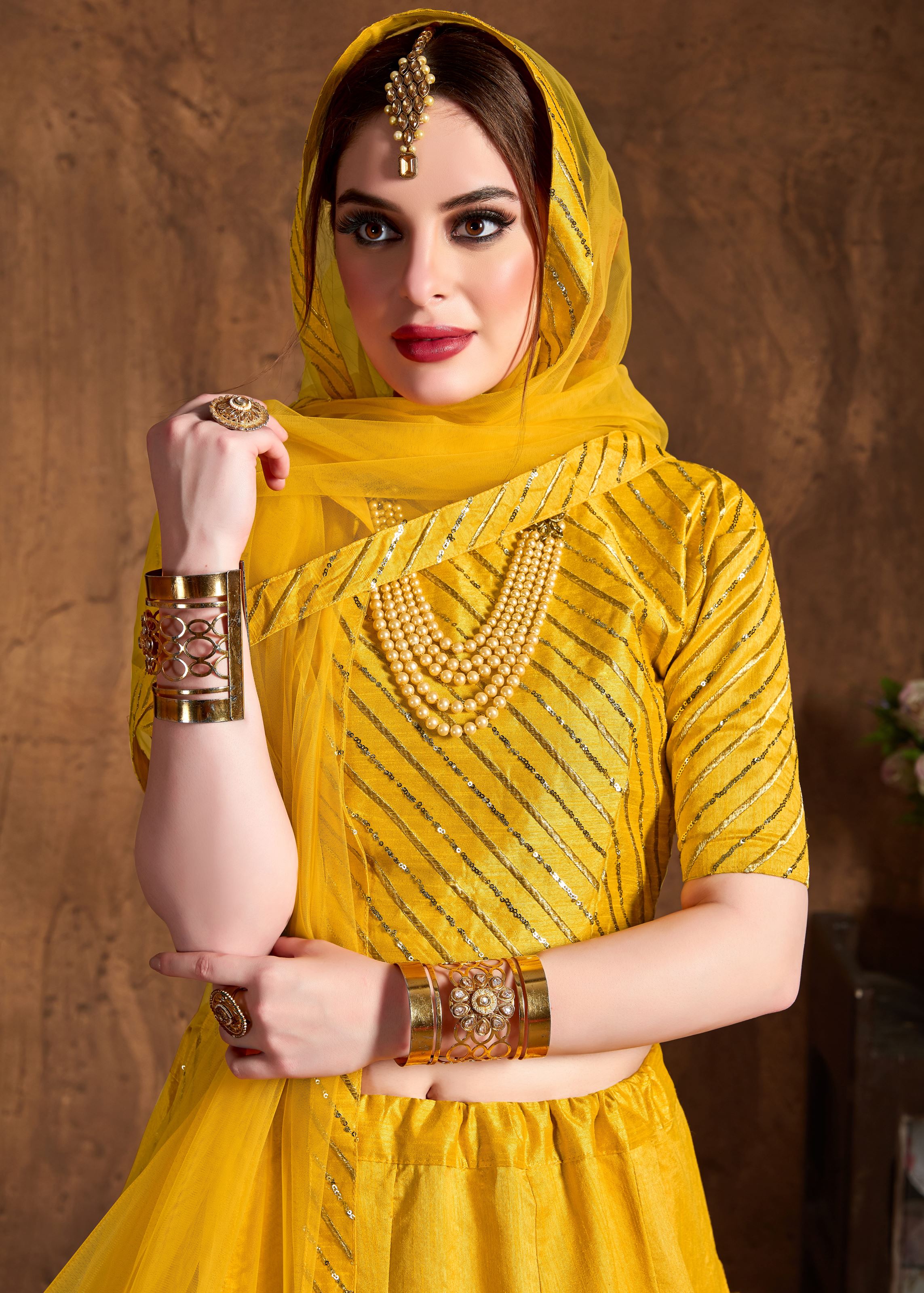 Yellow Lehenga Choli With Zari, Sequins Embroidery And Diamond Work