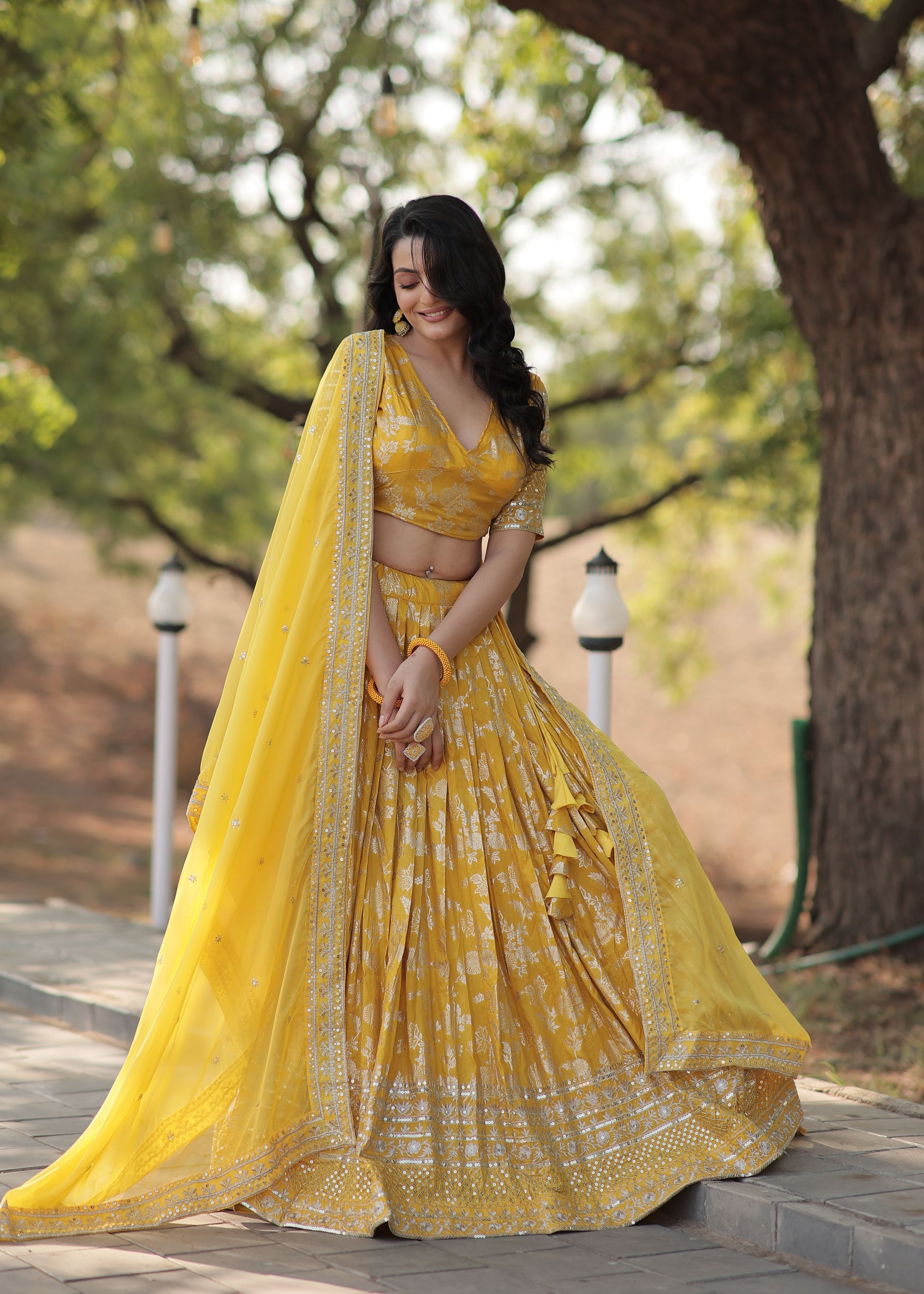 Yellow Lehenga Choli with Heavy Embroidered Sequins work