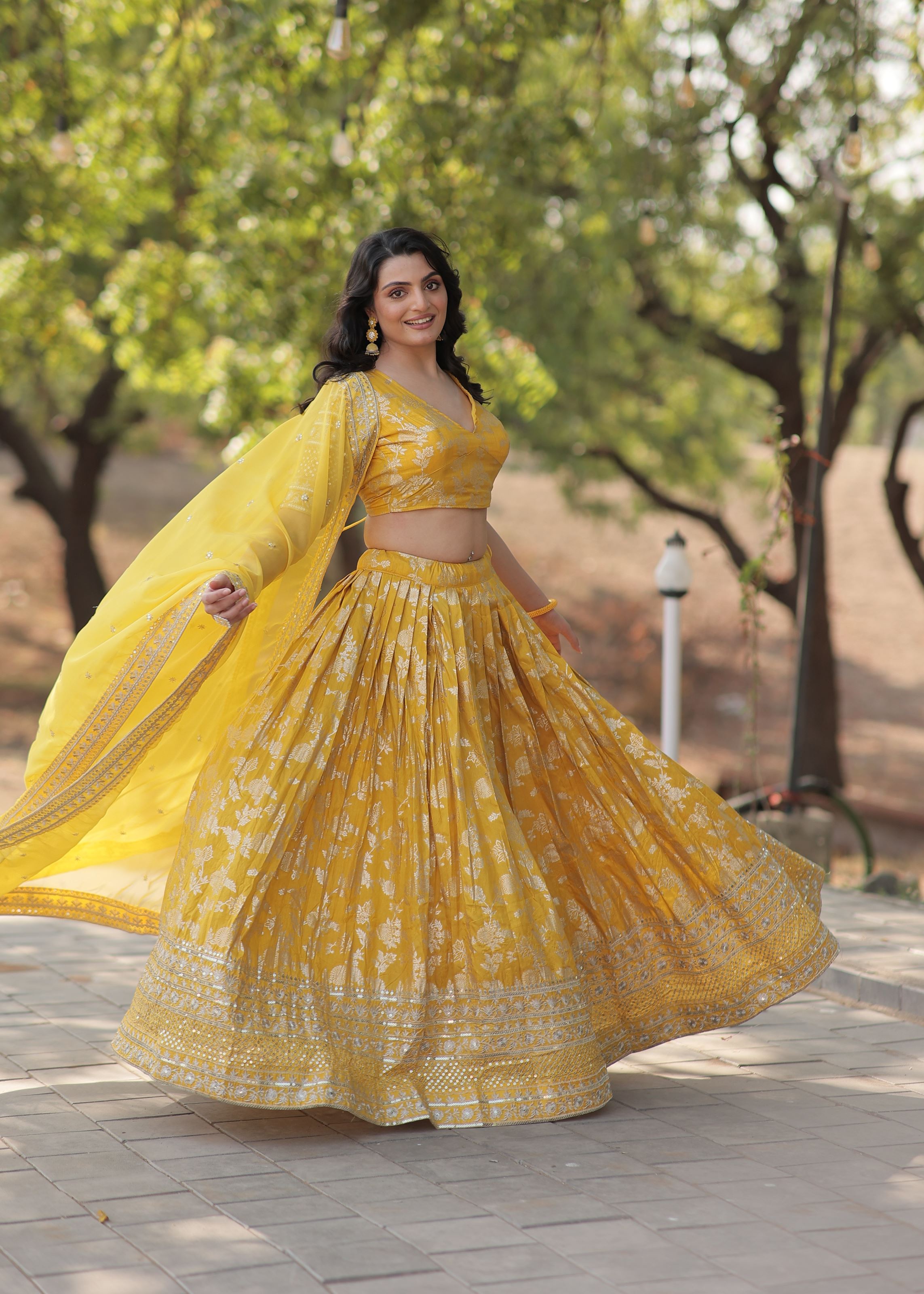 Yellow Lehenga Choli with Heavy Embroidered Sequins work