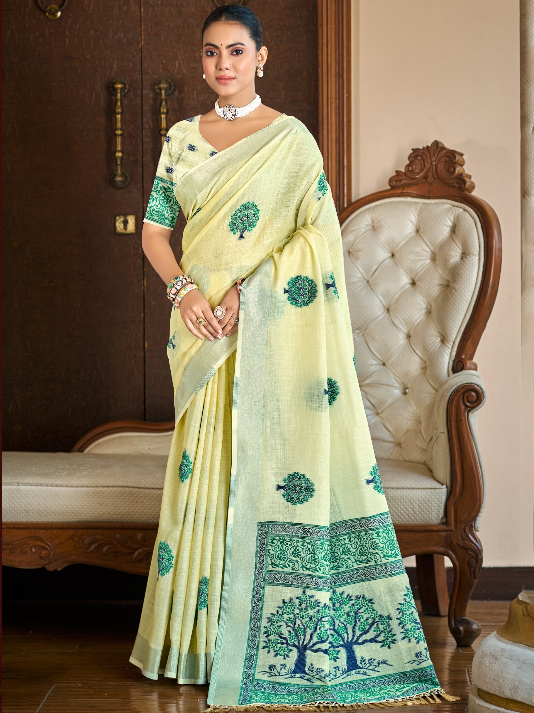 Yellow Linen Saree With Sophisticated Touch and Subtle Elegance
