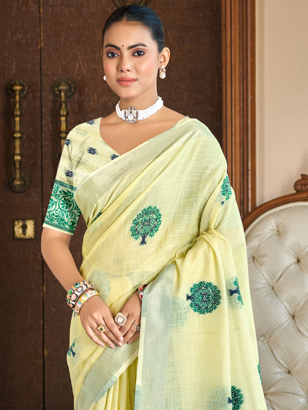 Yellow Linen Saree With Sophisticated Touch and Subtle Elegance