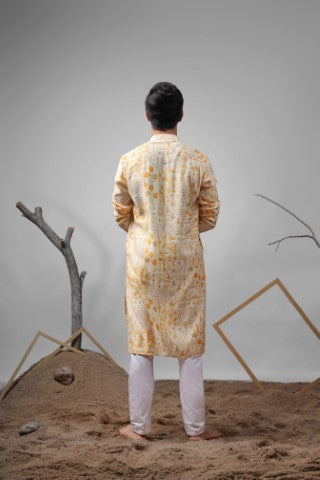 Yellow Modal Silk Designer Printed Ethnic Ceremonial Kurta Pajama