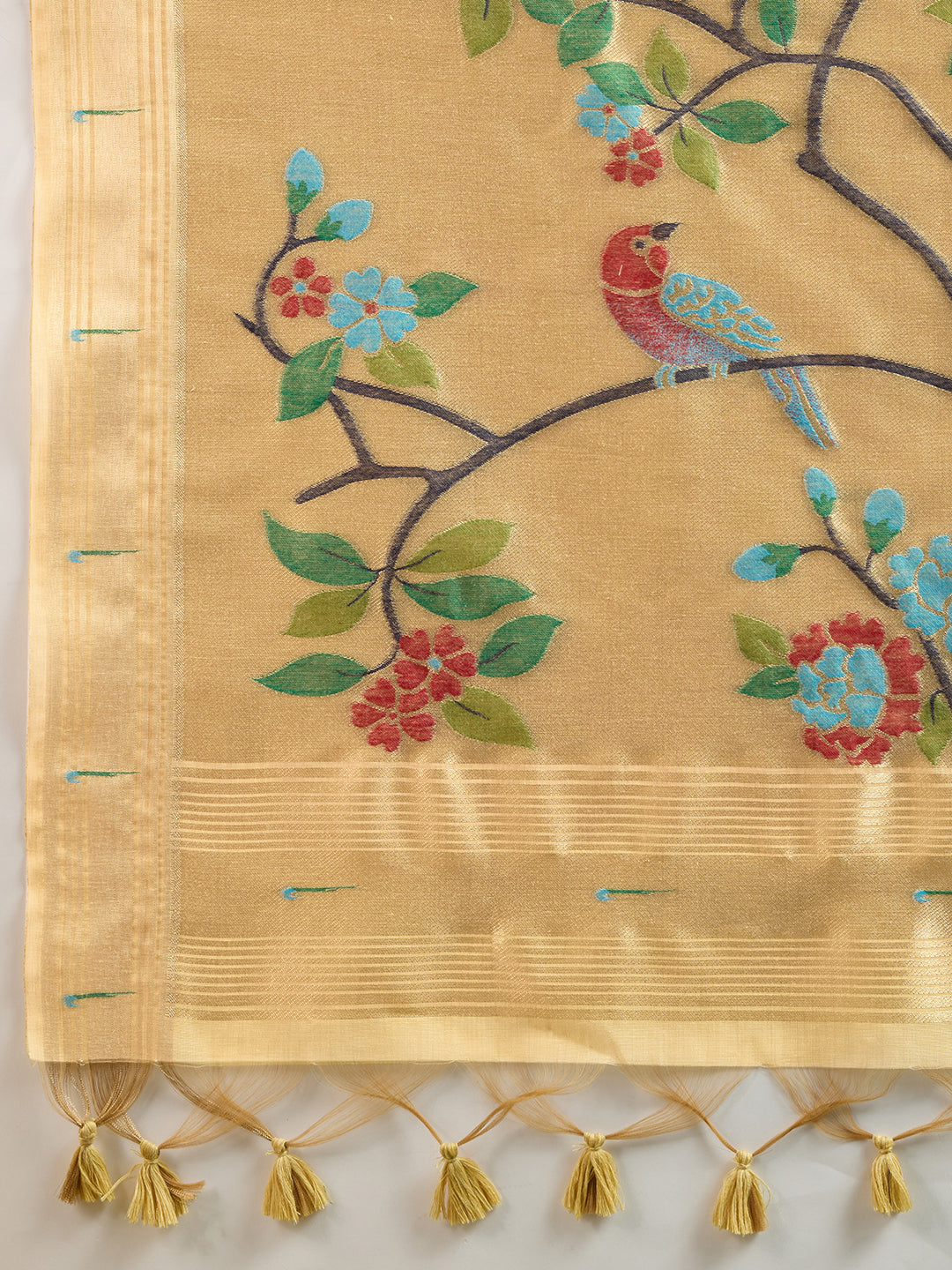 Yellow Muga Cotton Saree with Flower Butti and Paithani Pallu