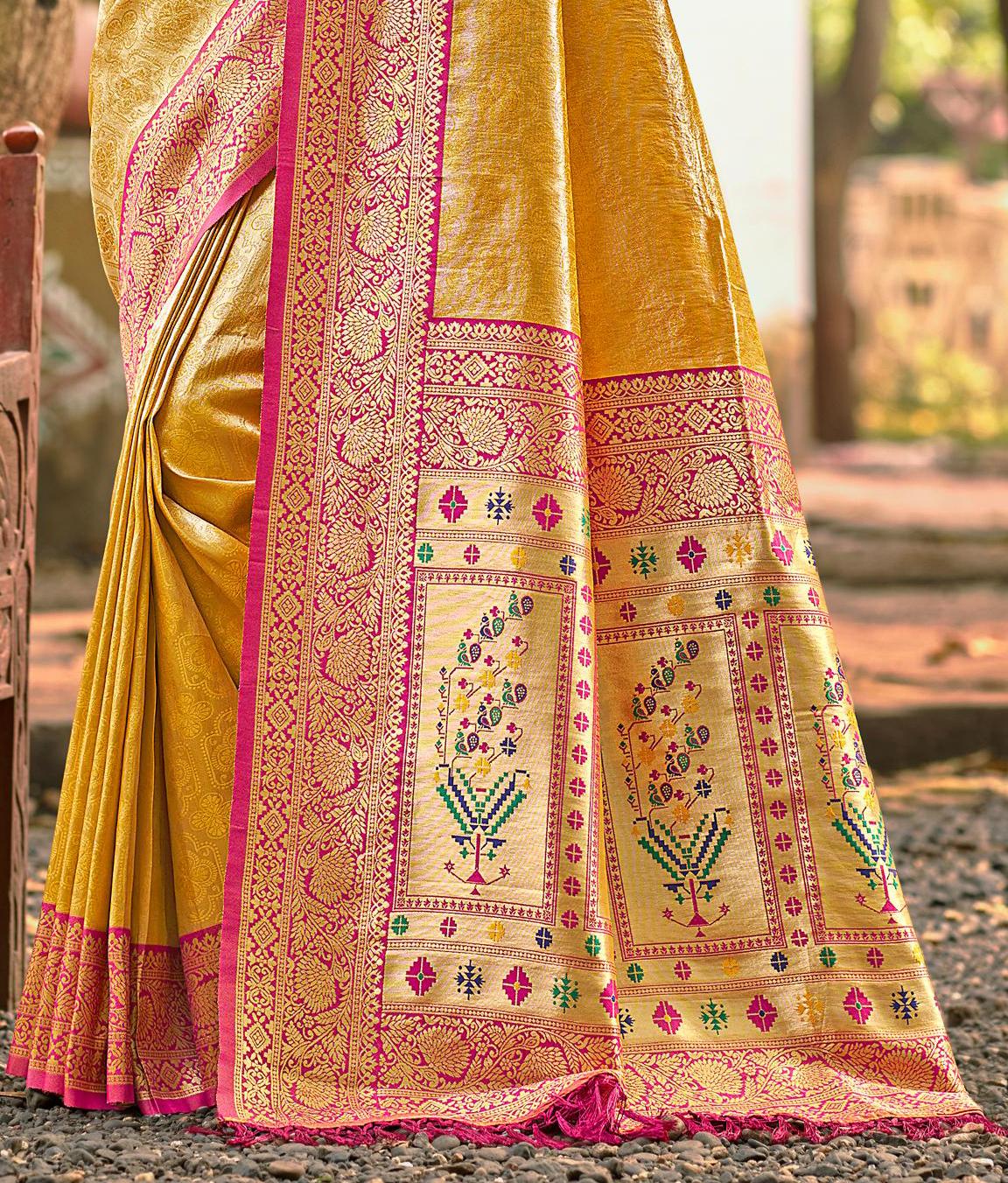 Yellow Multi Color Kanjivaram Silk Saree With Sophisticated Touch and Subtle Elegance