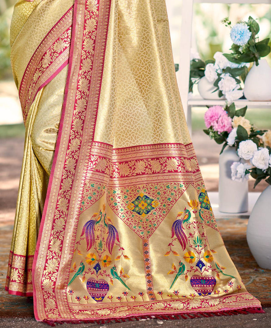 Yellow Multi Color Kanjivaram Silk Saree With Sophisticated Touch and Subtle Elegance