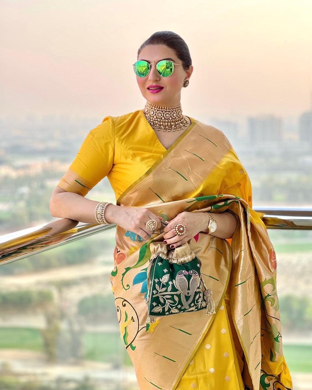 Yellow Paithani Silk Saree with Zari Design and Butti