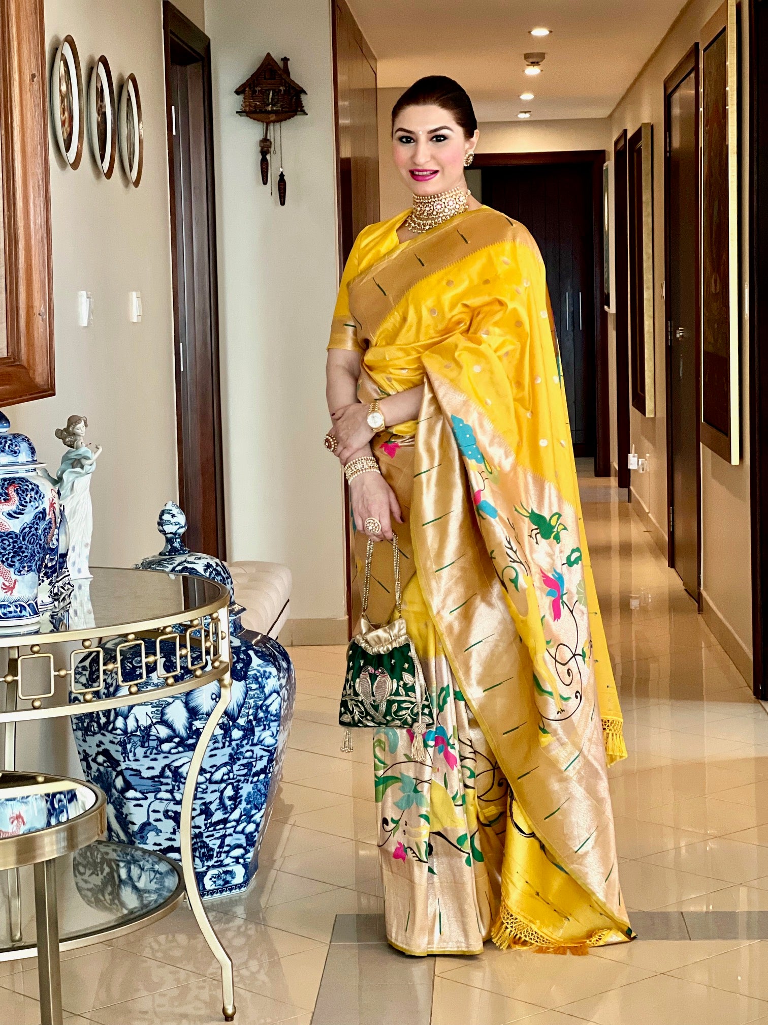 Yellow Paithani Silk Saree with Zari Design and Butti