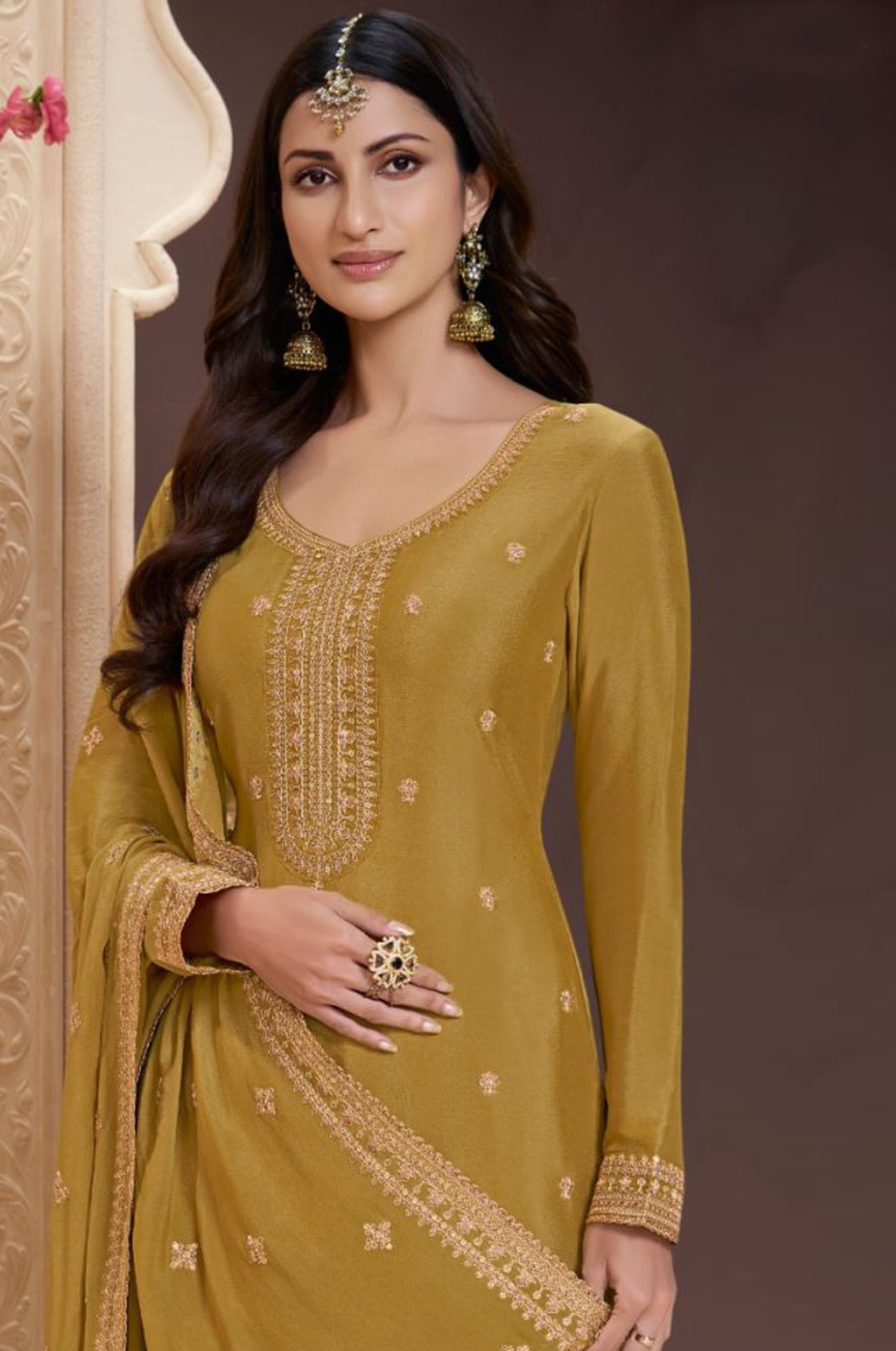 Yellow Palazo Suit With Heavy Embroidery Work