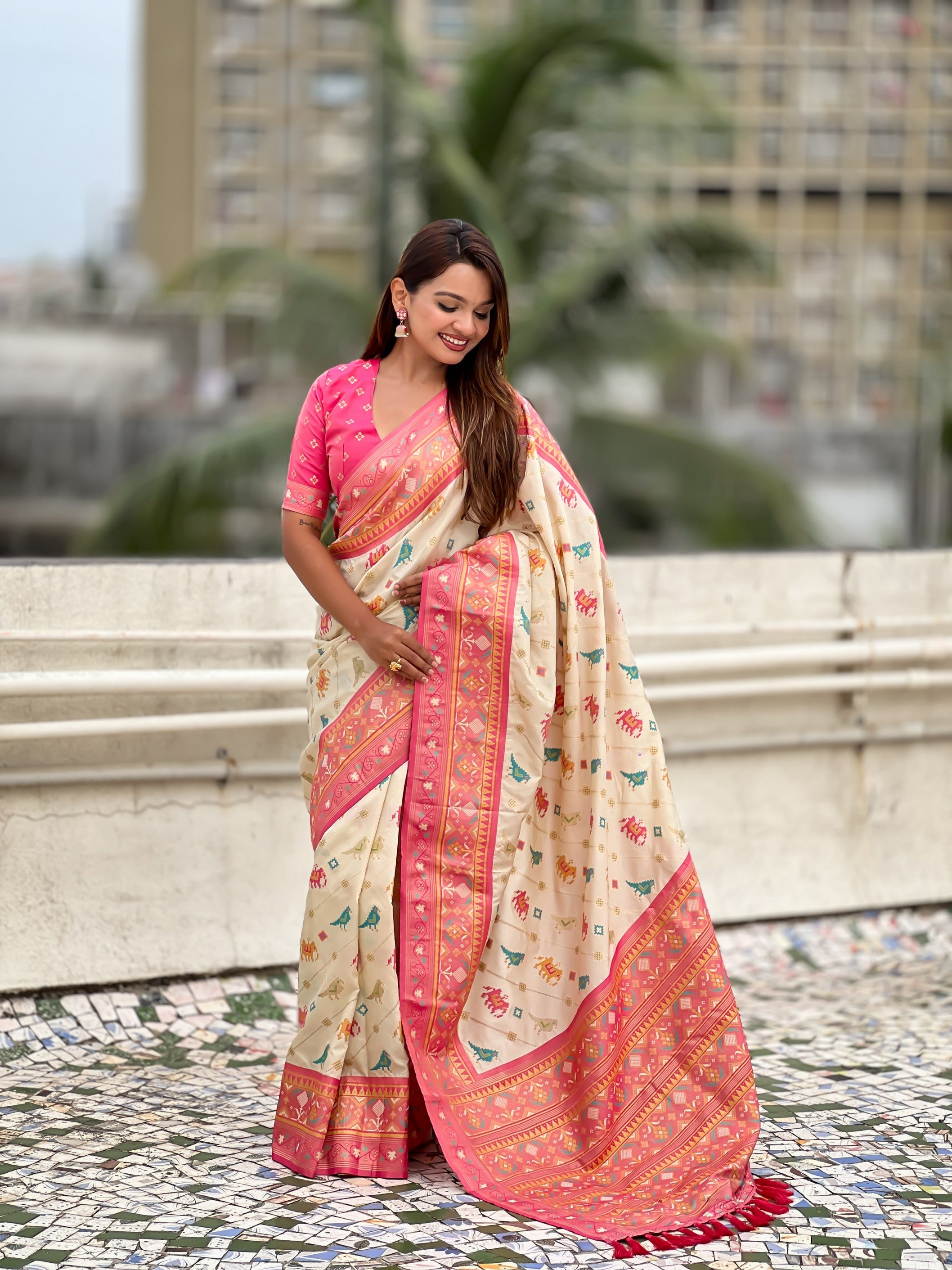 Yellow Patola Silk Saree With Woven Meenakari Ikkat Designer For Festive Looks