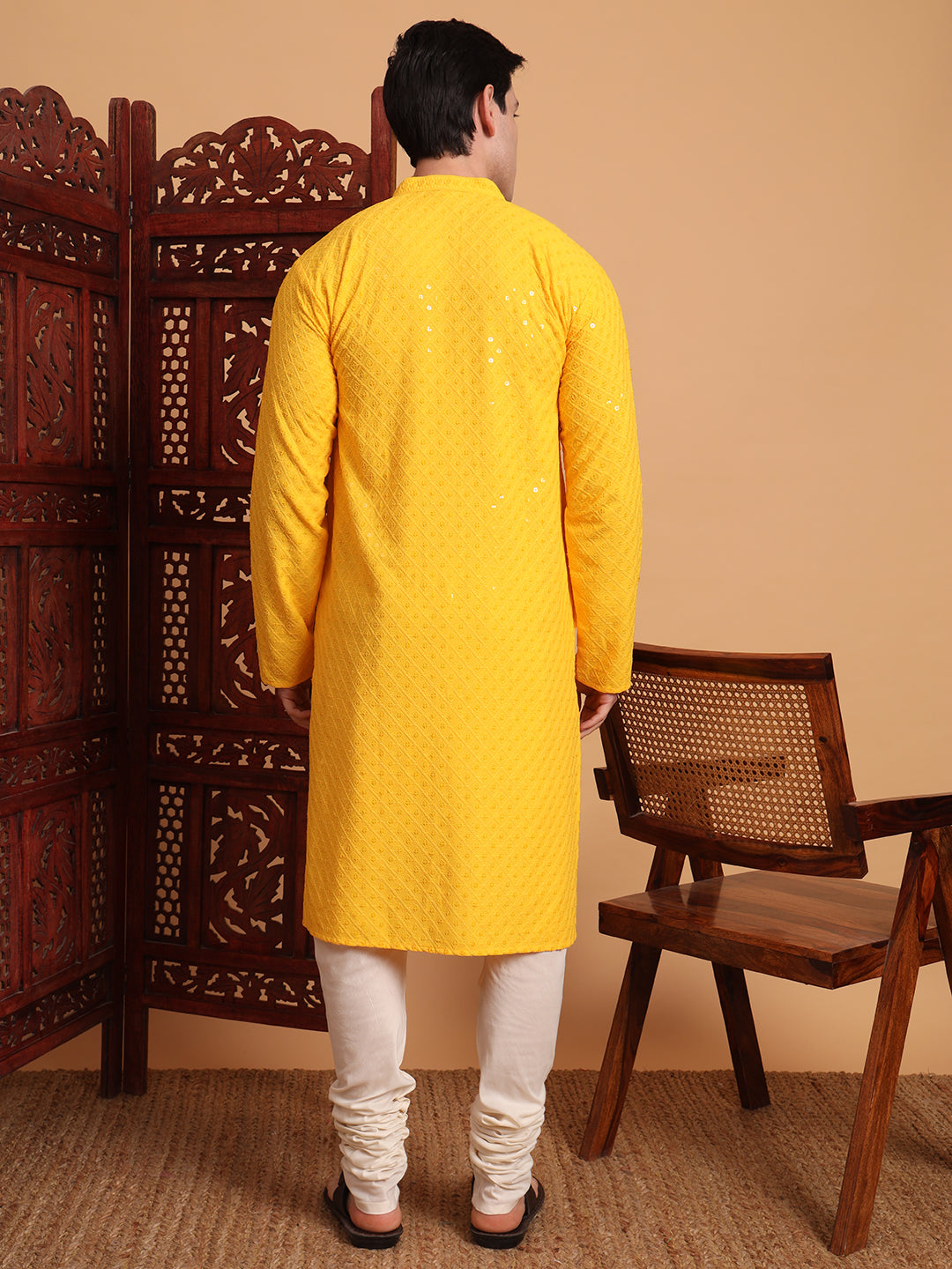 Yellow Rayon Chikankari Embroidered Traditional Kurta Pajama