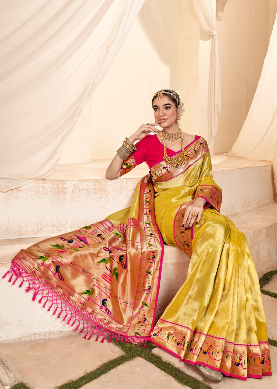 Yellow Silk Saree With Jacquard Woven Work