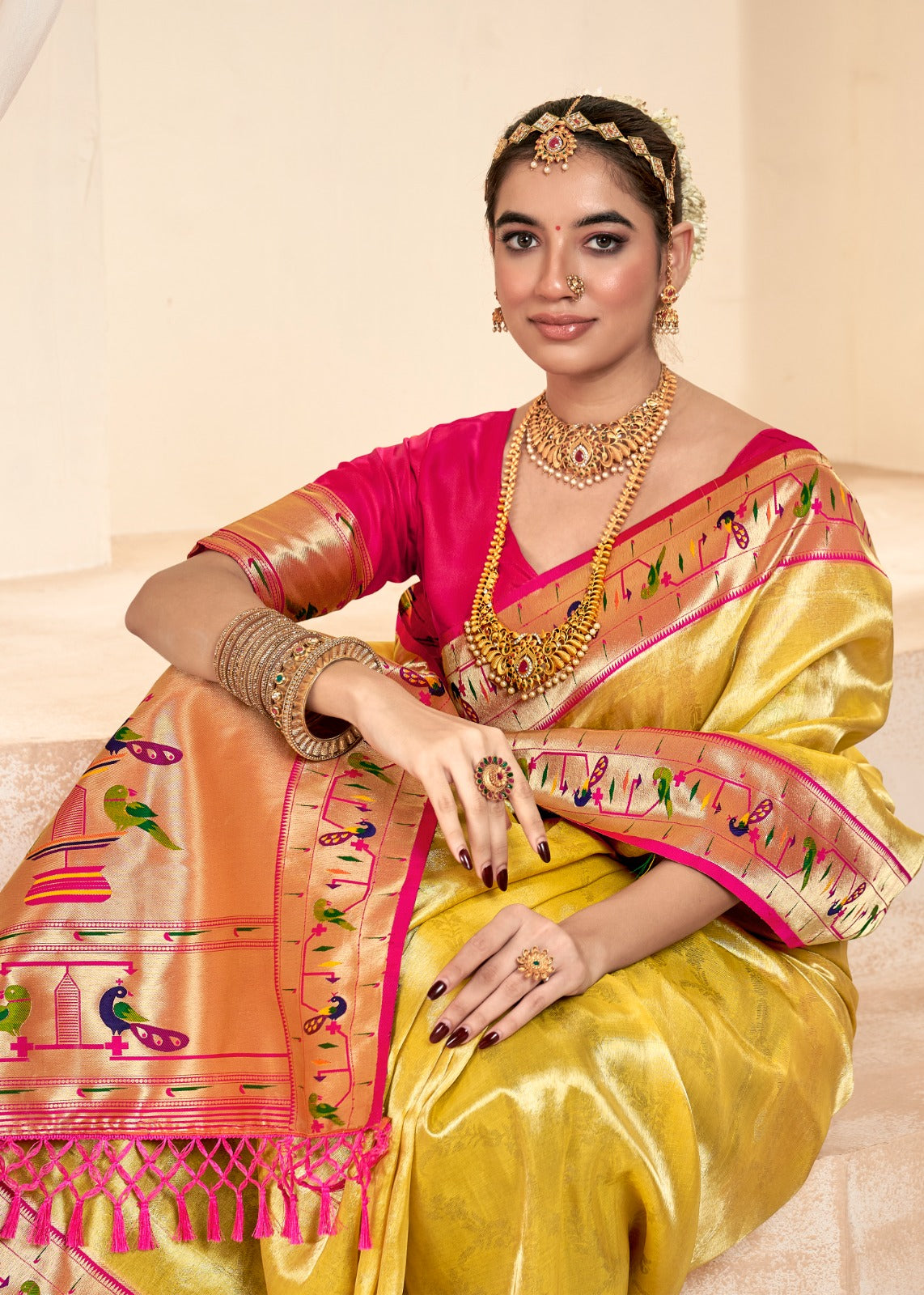 Yellow Silk Saree With Jacquard Woven Work