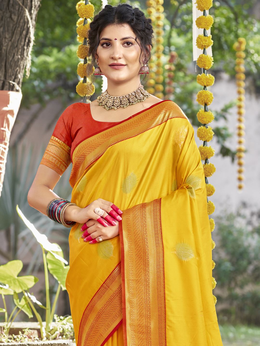 Yellow Silk Saree With Woven Work