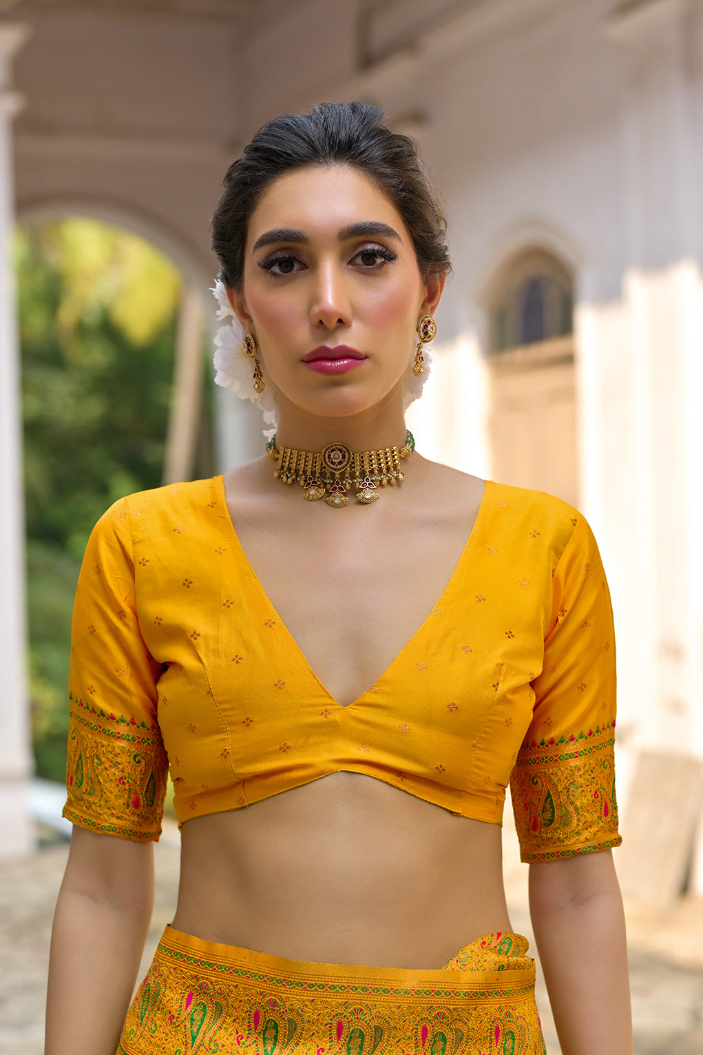 Yellow Silk Saree with Thread Jal and Floral Weaves