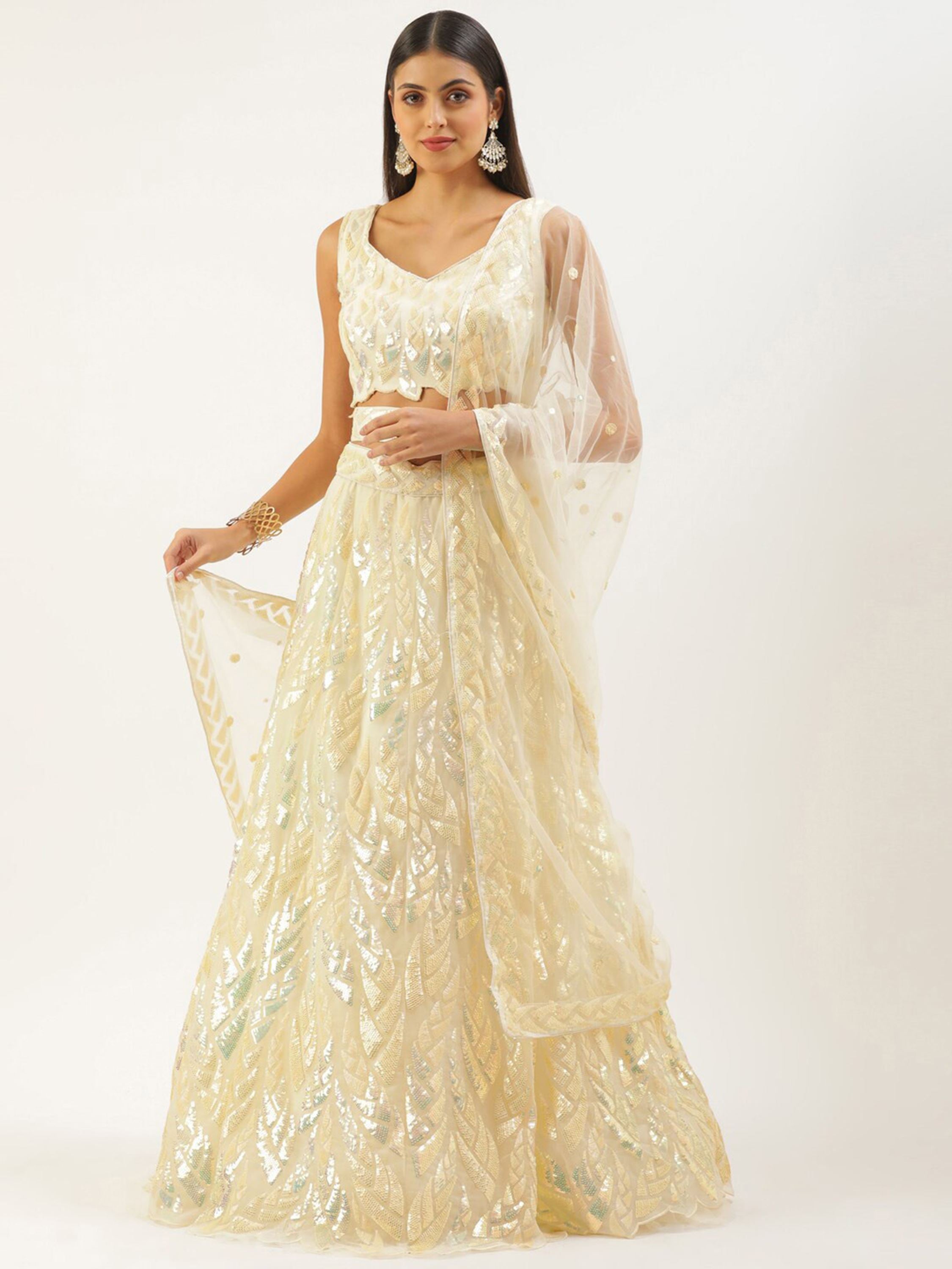 Yellow Soft Net Lehenga Choli With Multiple Sequins, Thread Embroidery Work