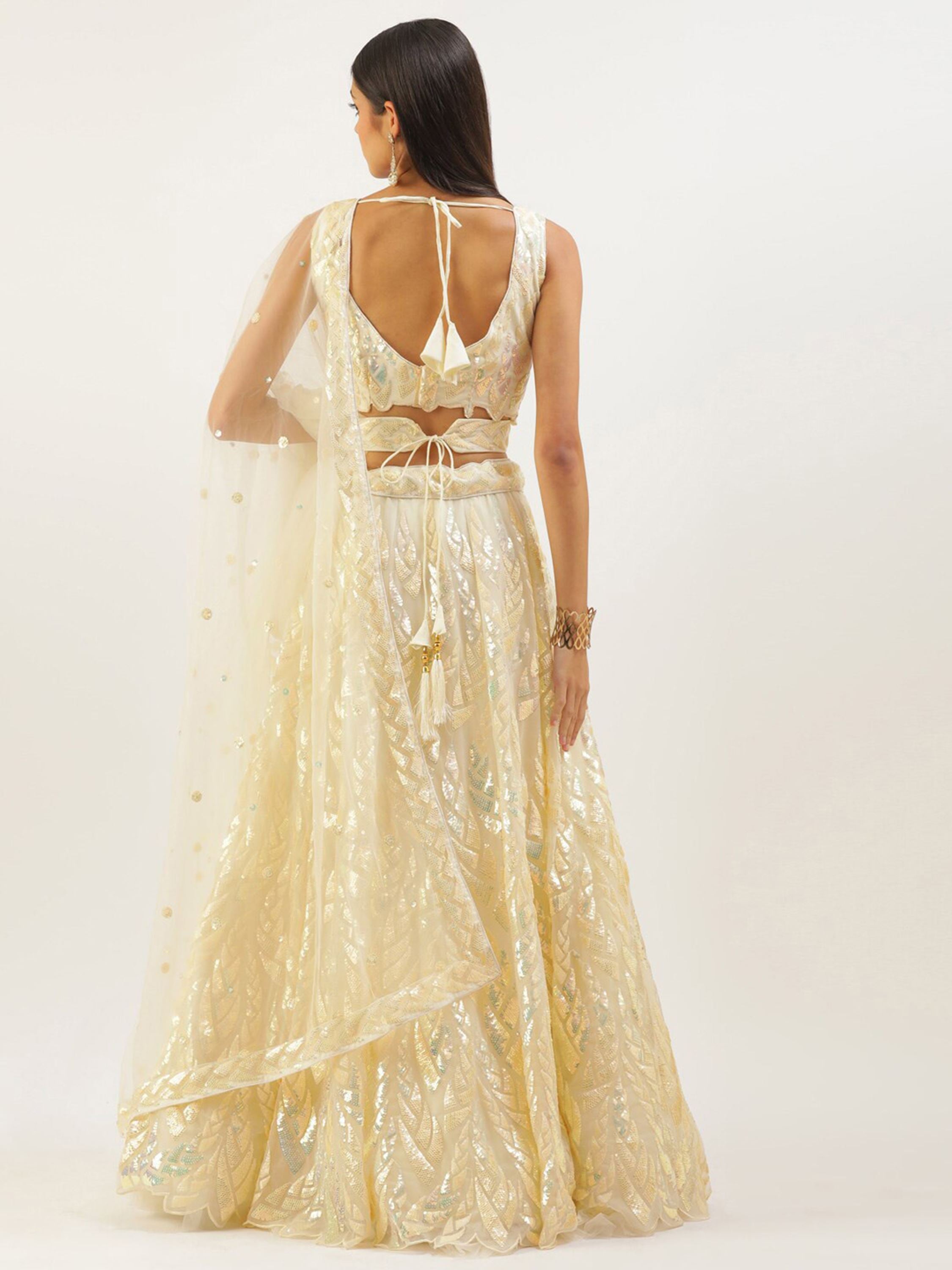 Yellow Soft Net Lehenga Choli With Multiple Sequins, Thread Embroidery Work