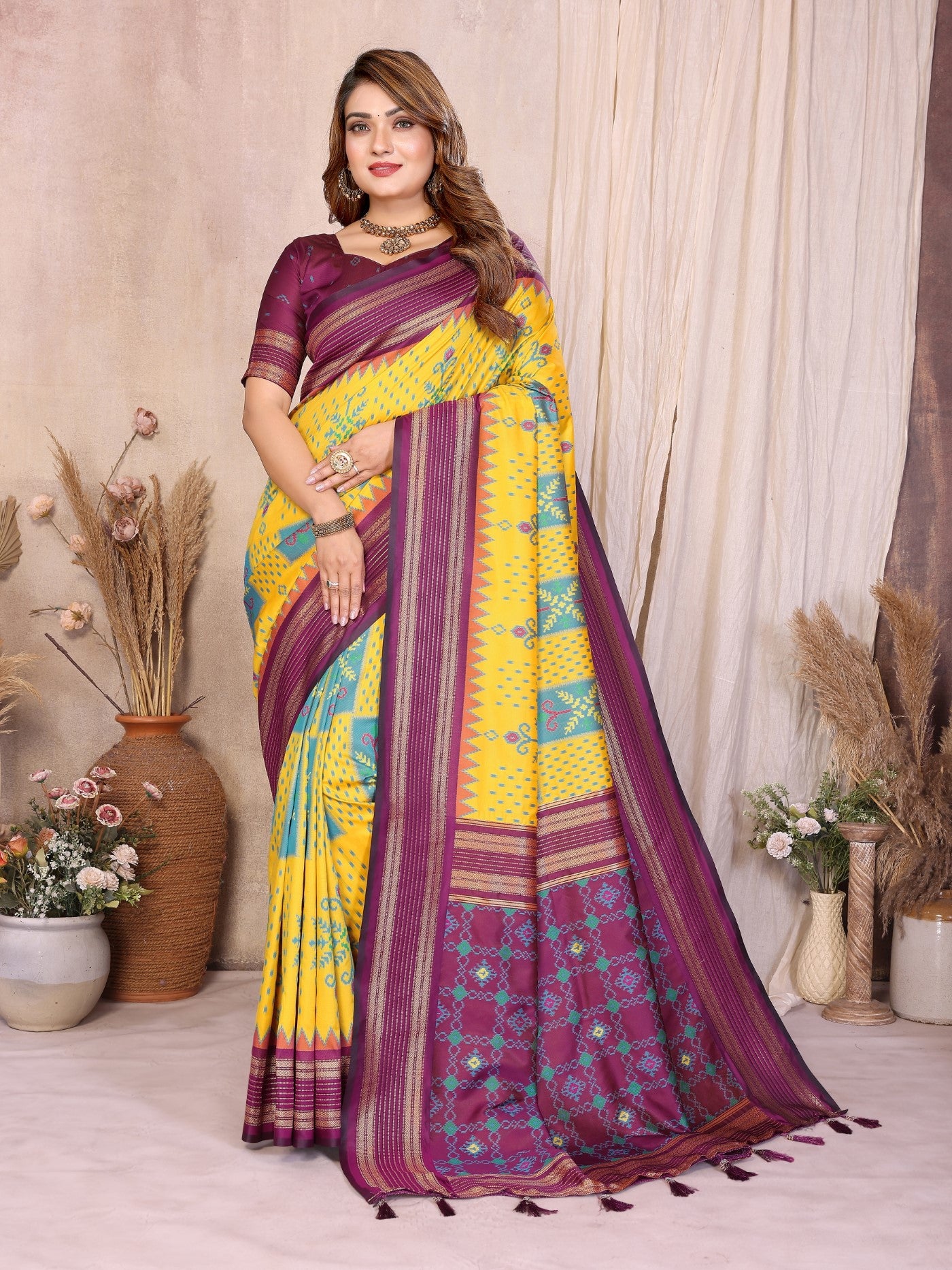Yellow Soft Silk Saree With Traditional Weaving