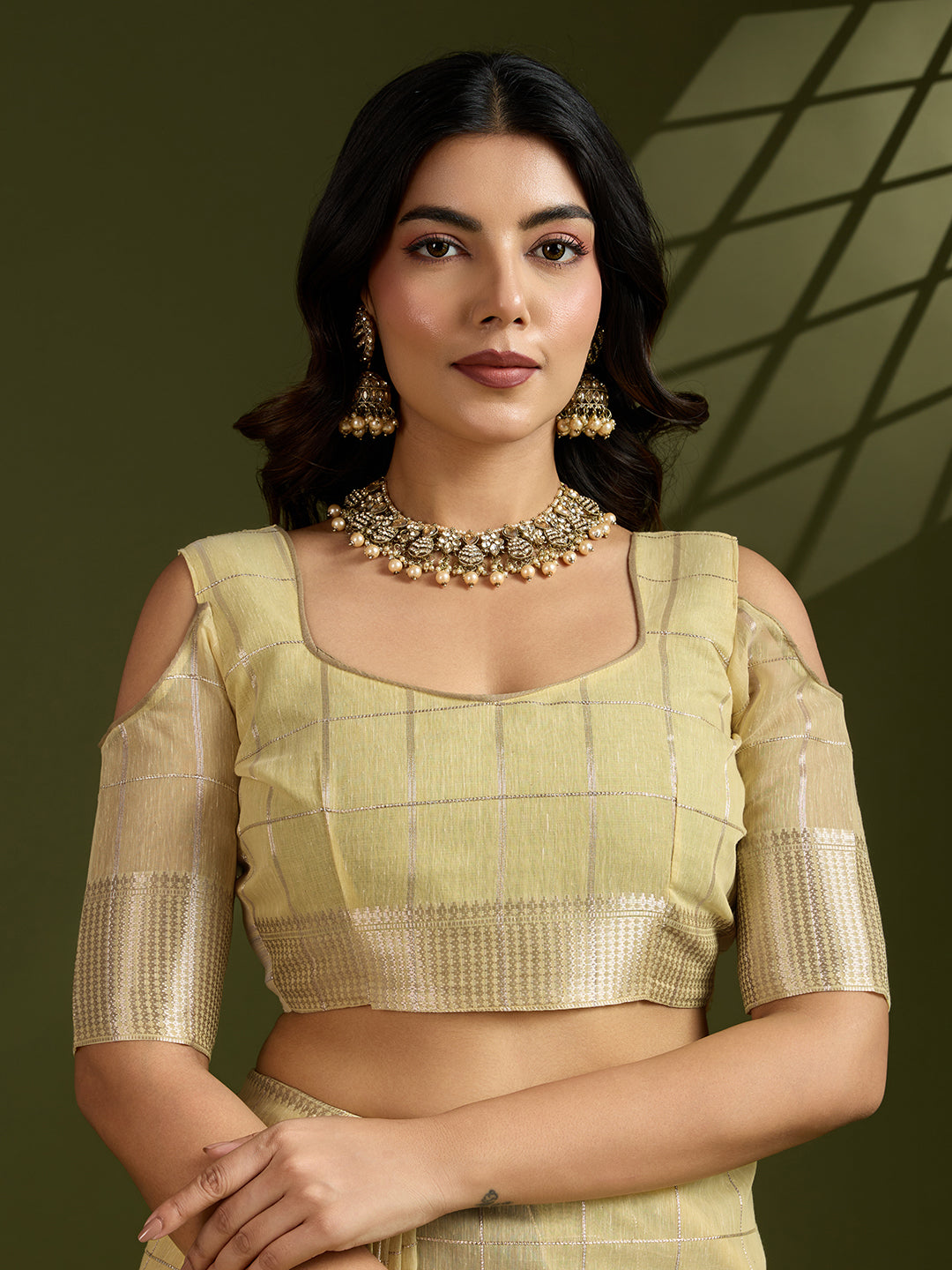 Yellow Soft Silk Saree with Checks and Zari Pallu