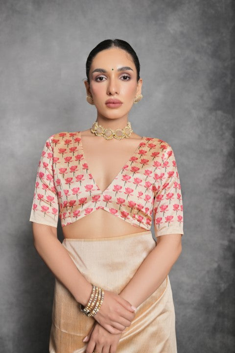 Yellow Soft Tussar Silk Saree with Print and Small Zari Border