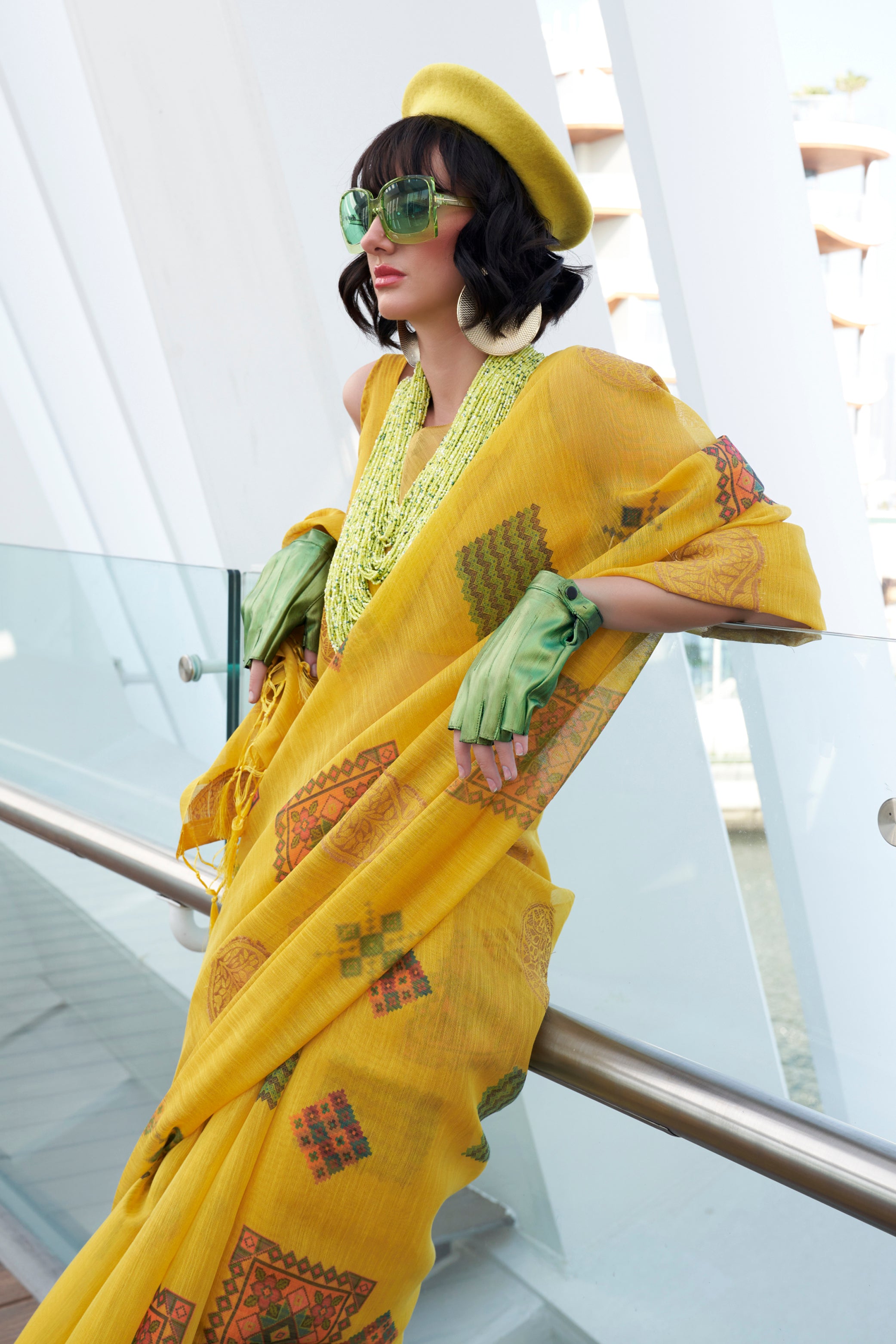 Yellow Tissue Saree With Digital Print