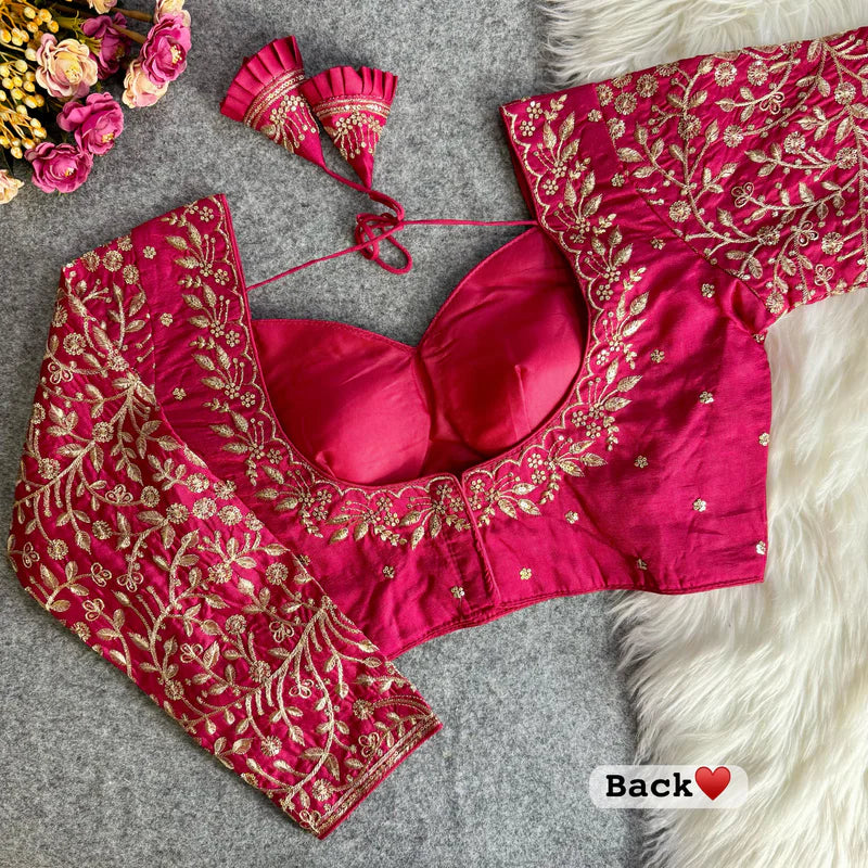 Red Madhubala Vichitra Silk Blouse With Embroidery & Sequins Work