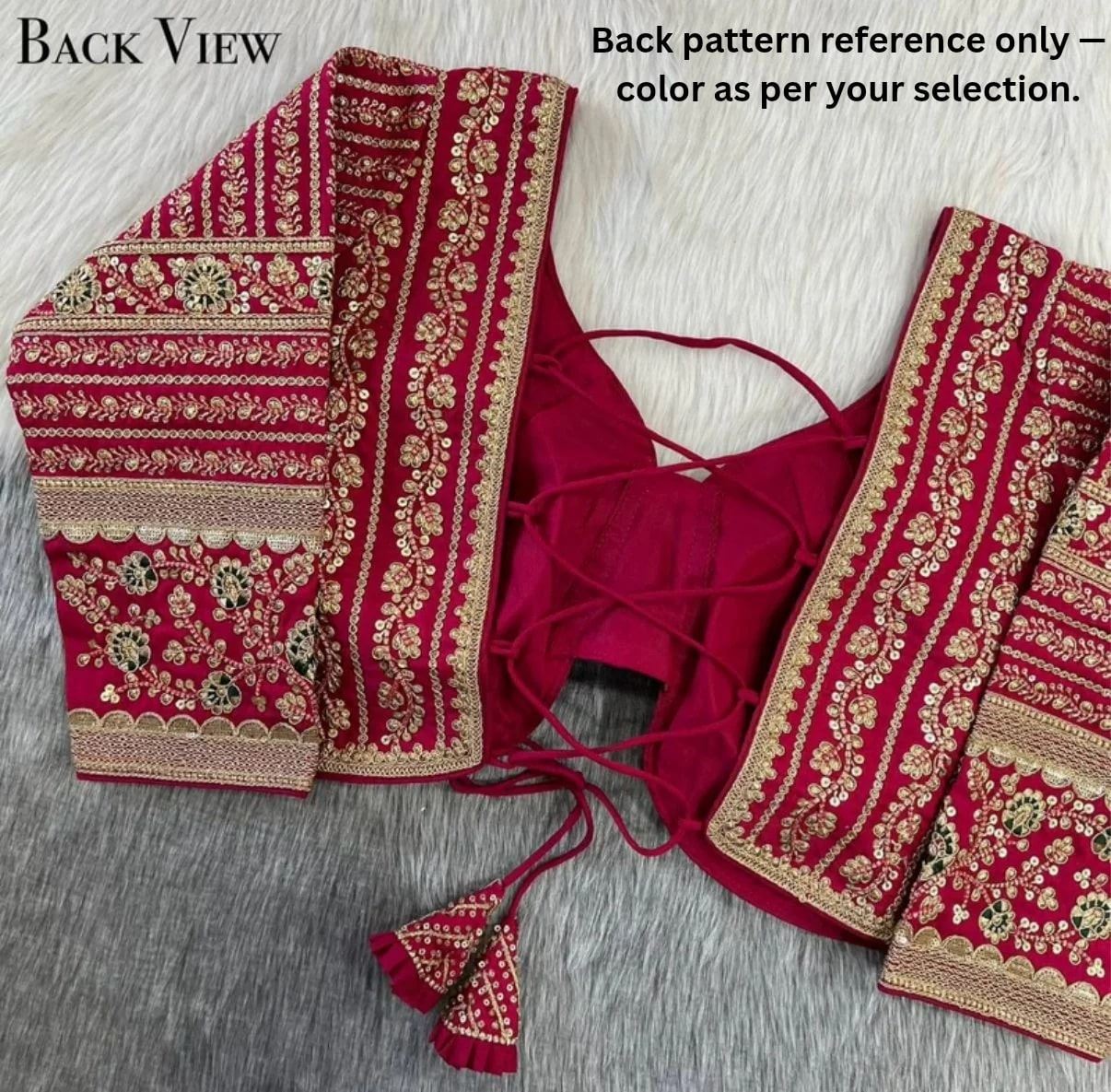 Golden Beautiful Long Sleeves Backless Bridal Blouse With Embroidery Sequins Work