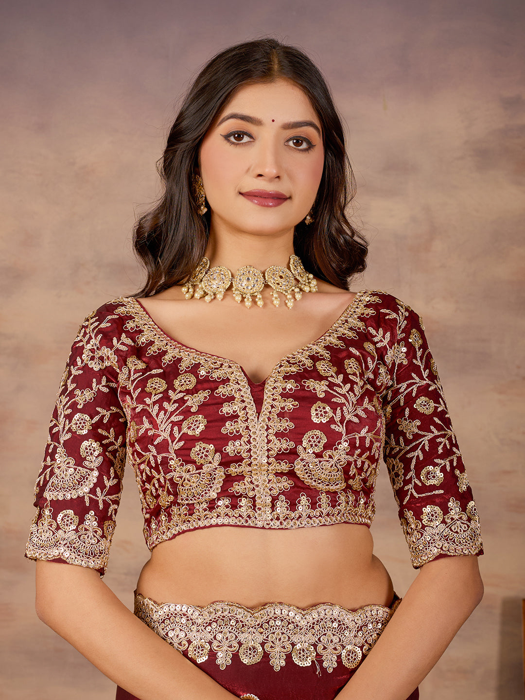 Maroon Satin Silk Royal Designer Saree With Embroidery