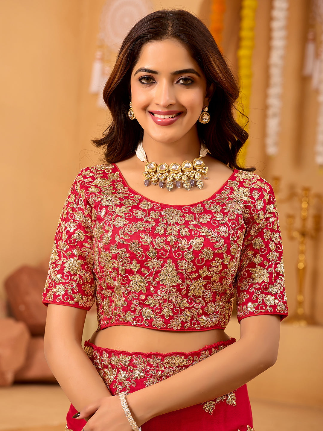 Red Rangoli Silk Bridal Saree With Heavy Sequins Embroidery