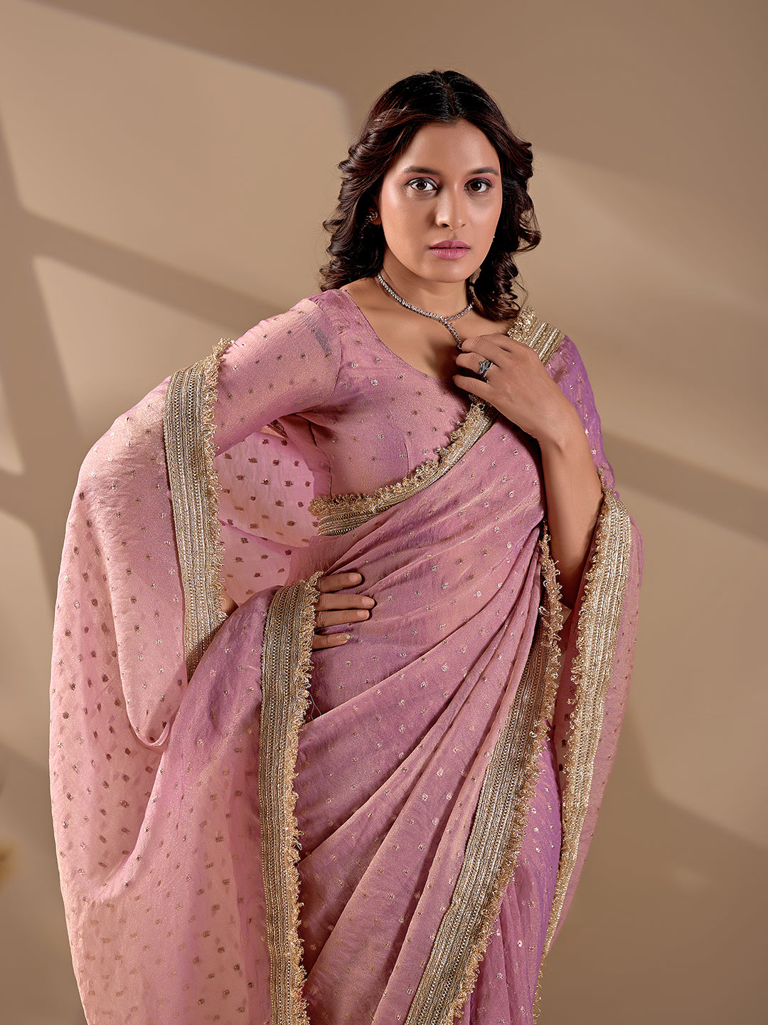 Peach Moss Satin Silk Designer Saree With Embroidery And Sequins Work