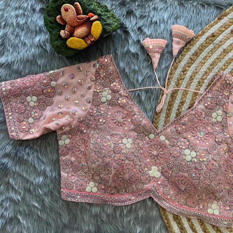 Baby Pink Diamond Drape Heavy Embroidered Bridal Blouse