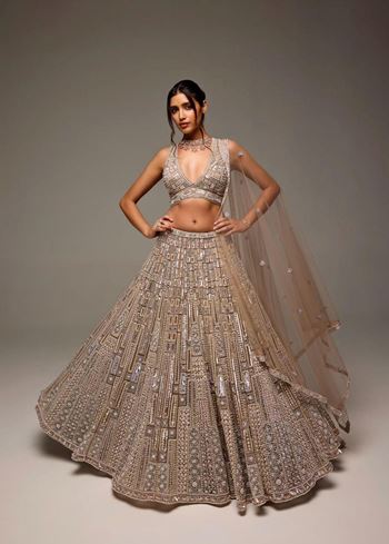 Beige Lehenga Choli With Embroidery Work   And Heavy Sequins Work