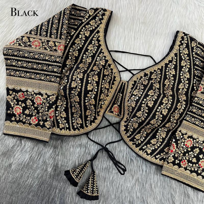 Black Beautiful Long Sleeves Backless Bridal Blouse With Embroidery  Sequins Work