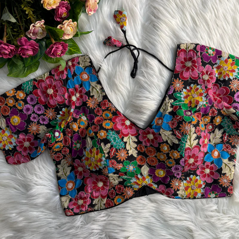 Black Blossom Charm Embroidered Designer Blouse