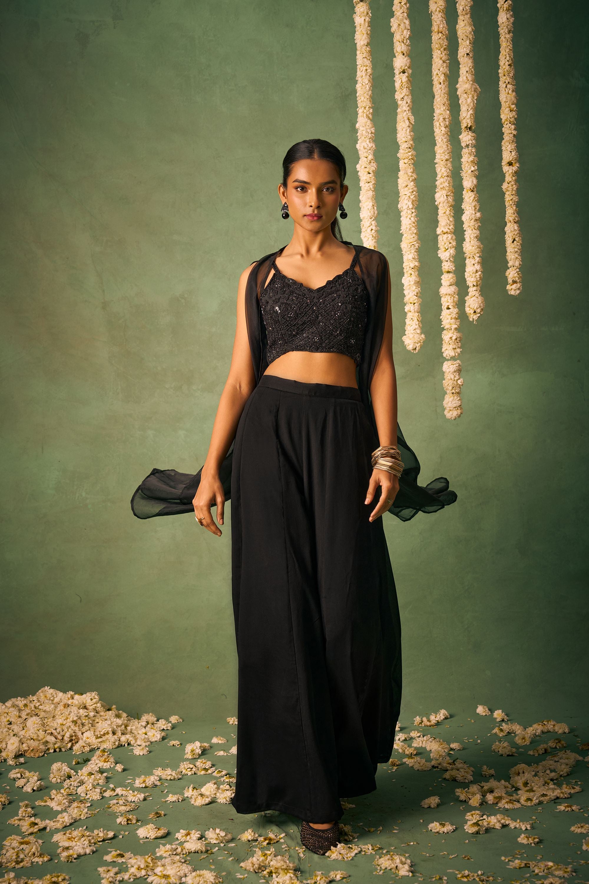 Black Chinnon Lehenga with Pure Khatli Work Blouse