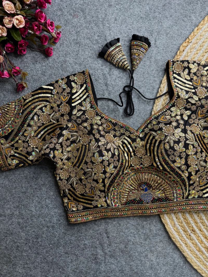 Black Enchanted Feathers Coding & Sequin Bridal Blouse