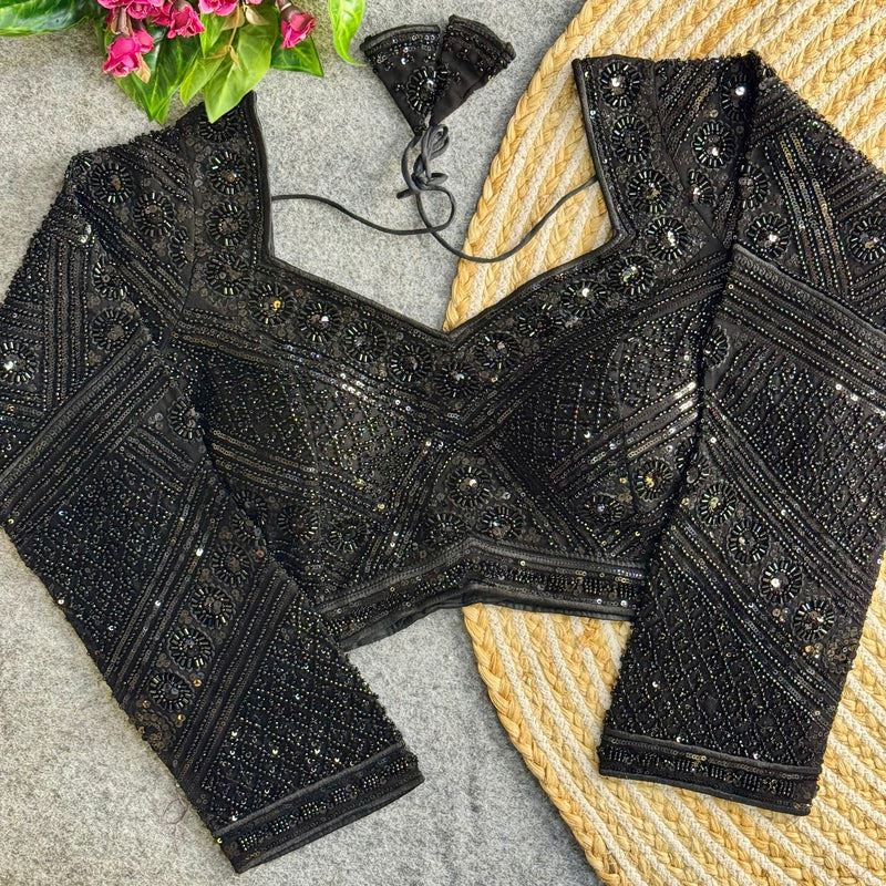 Black Georgette Blouse with Heavy Sequin & Zardosi Work