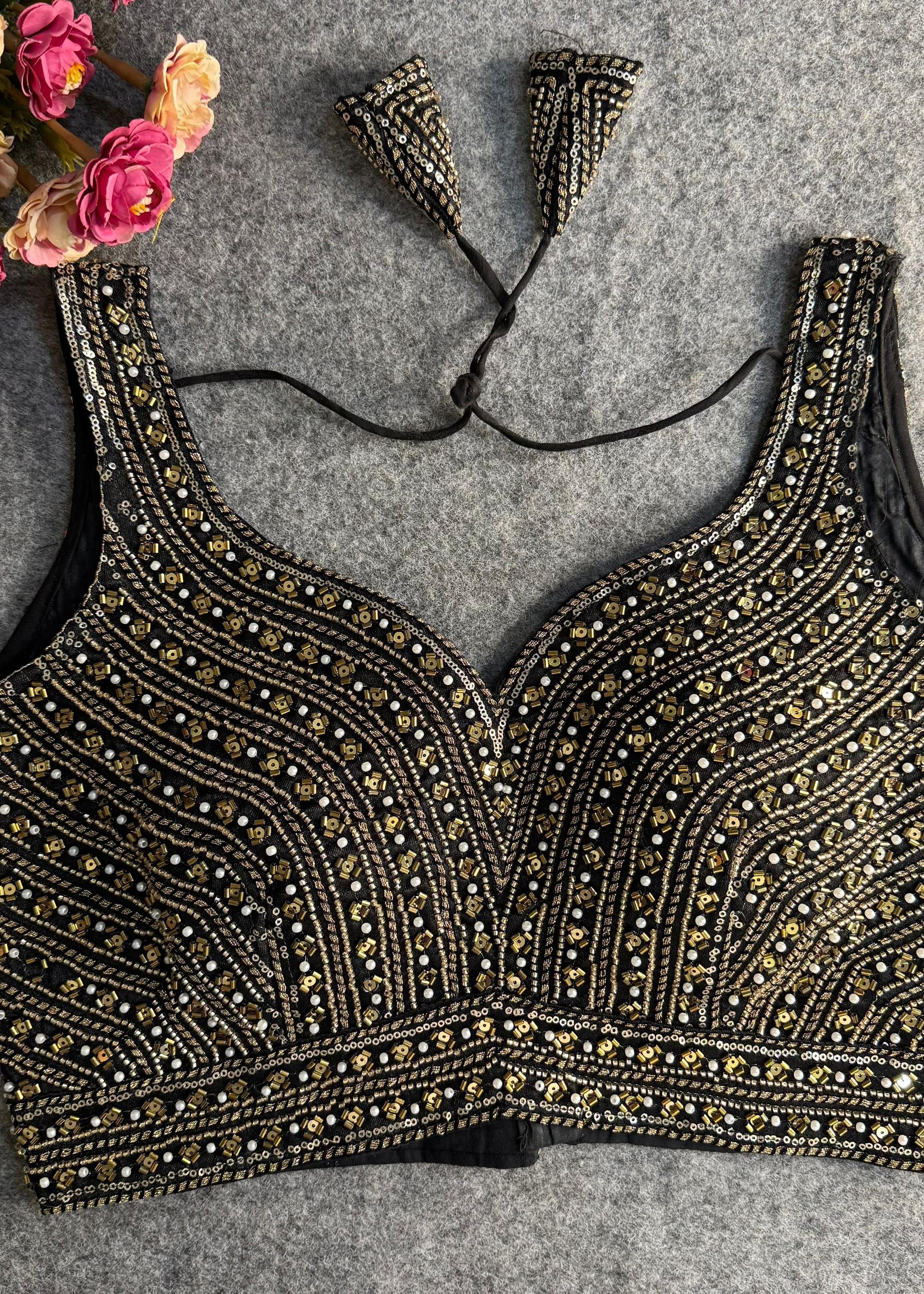 Black Hand Embroidered Mirror Work Designer Blouse