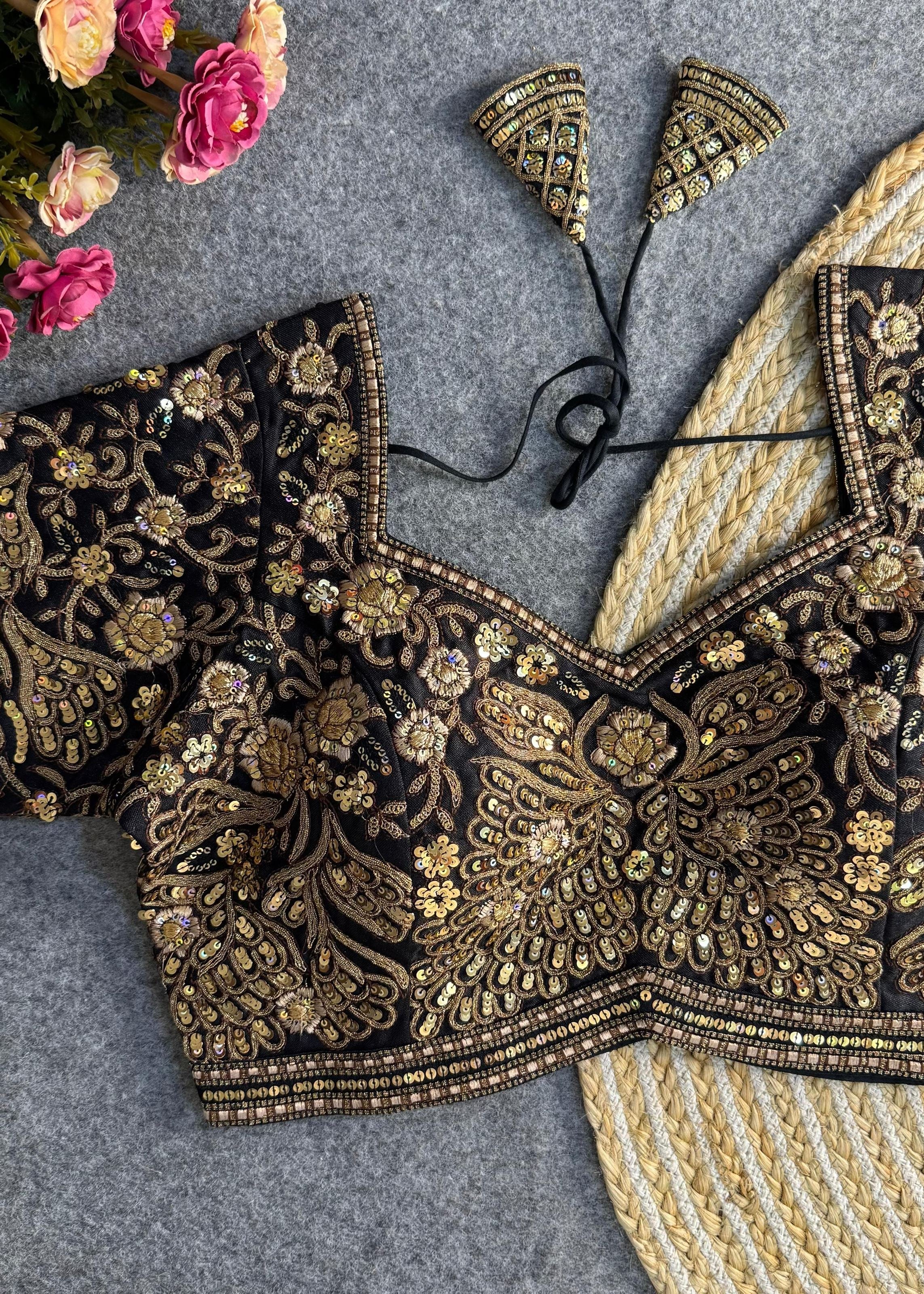 Black Heavy Codding  Sequin Bridal Blouse