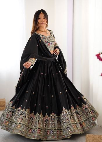 Black Lehenga Choli With Coding Dori With Thread  Sequnce Work