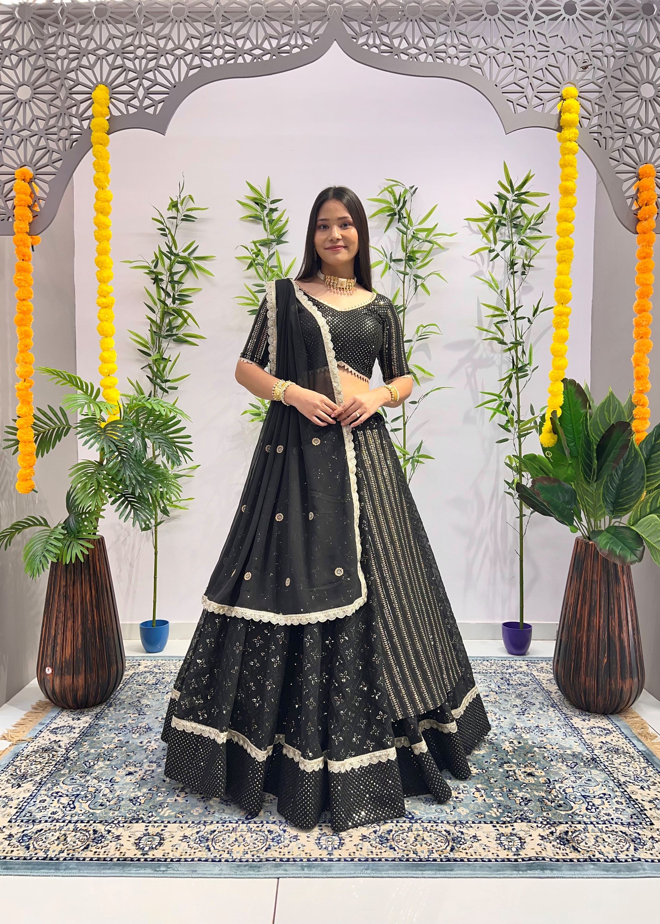 Black Lehenga Choli With Heavy Embroidery Thread Sequins Work