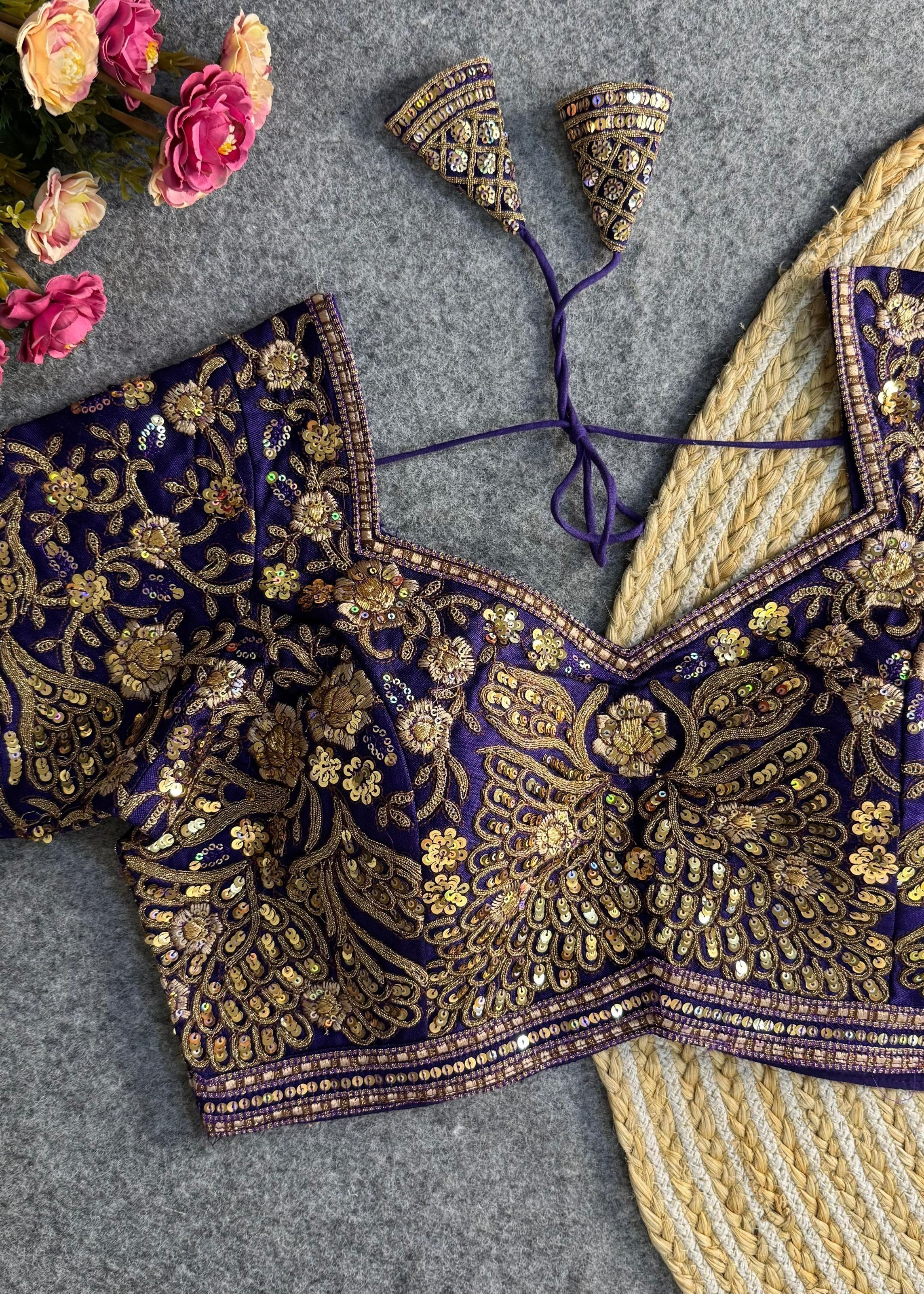 Blue  Heavy Codding  Sequin Bridal Blouse