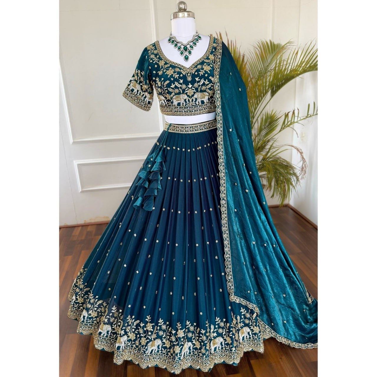 Blue Lehenga Choli With 3Mm Sequins With Jari Thread Embroidery Work