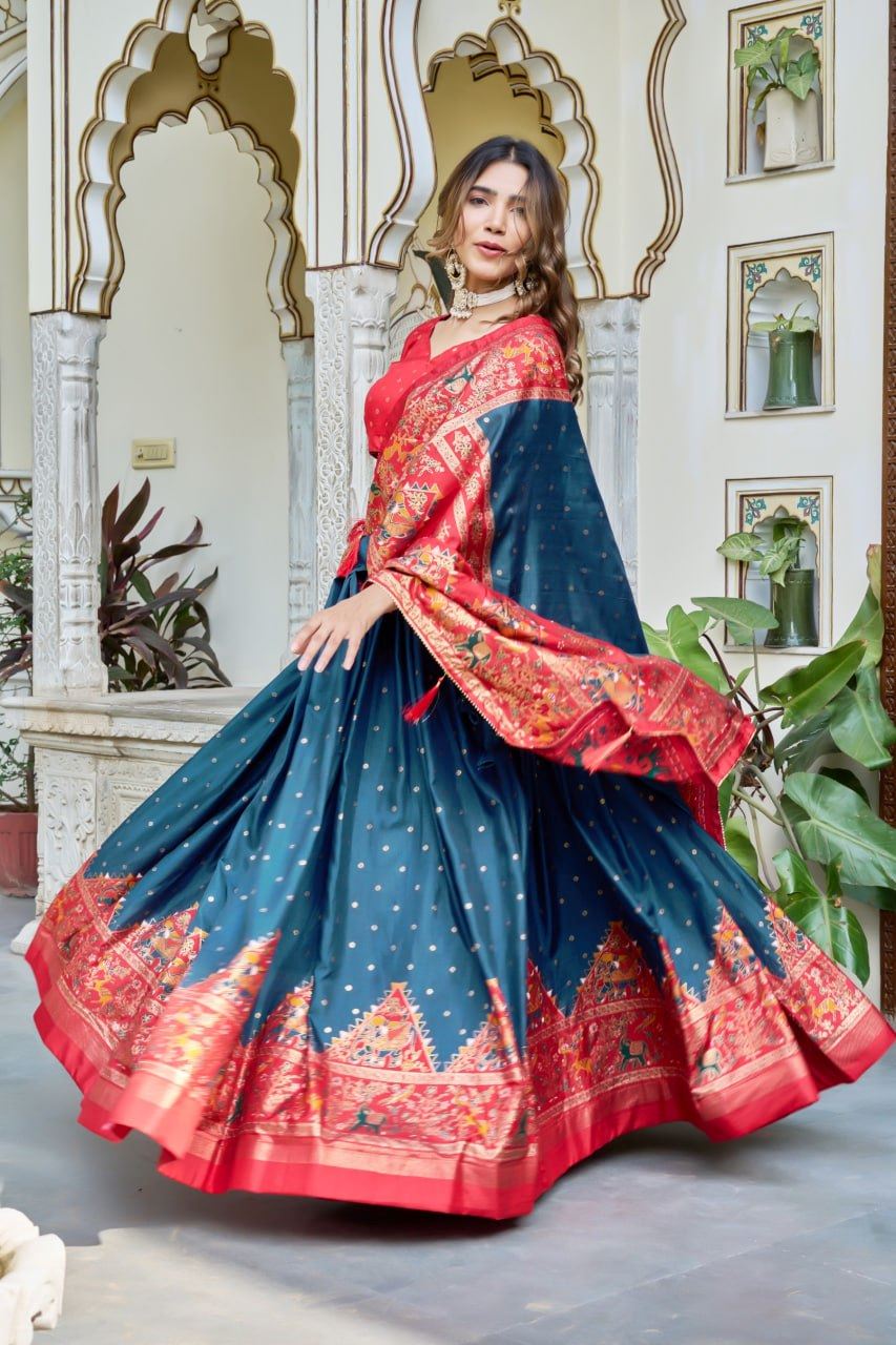 Blue Lehenga Choli With  Bandhej And Ajrakh Print