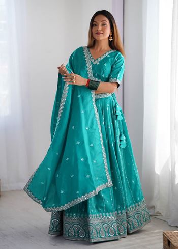 Blue Lehenga Choli With Thread  Sequnce Work