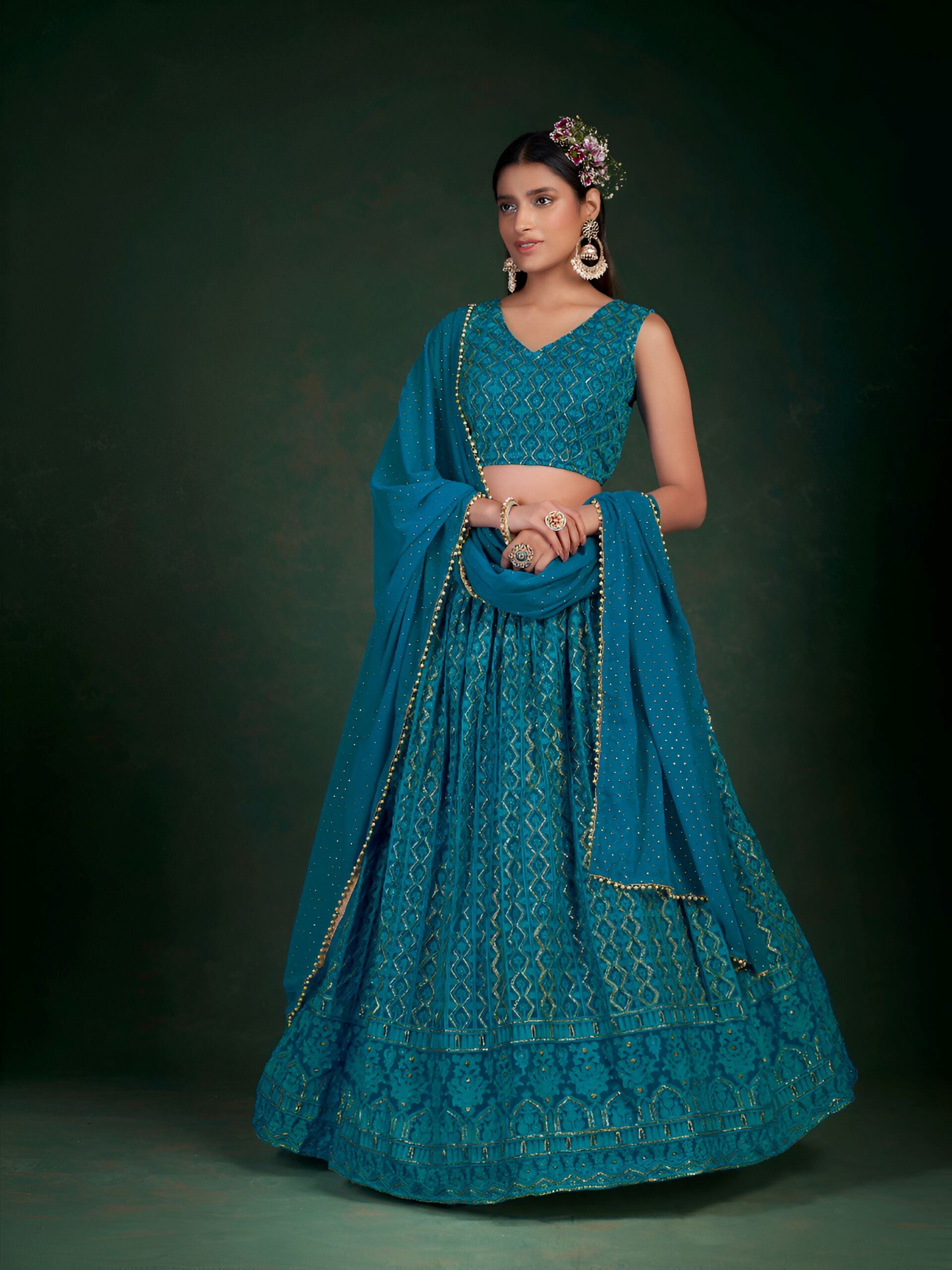 Blue Lehenga Choli with Heavy Sequence work